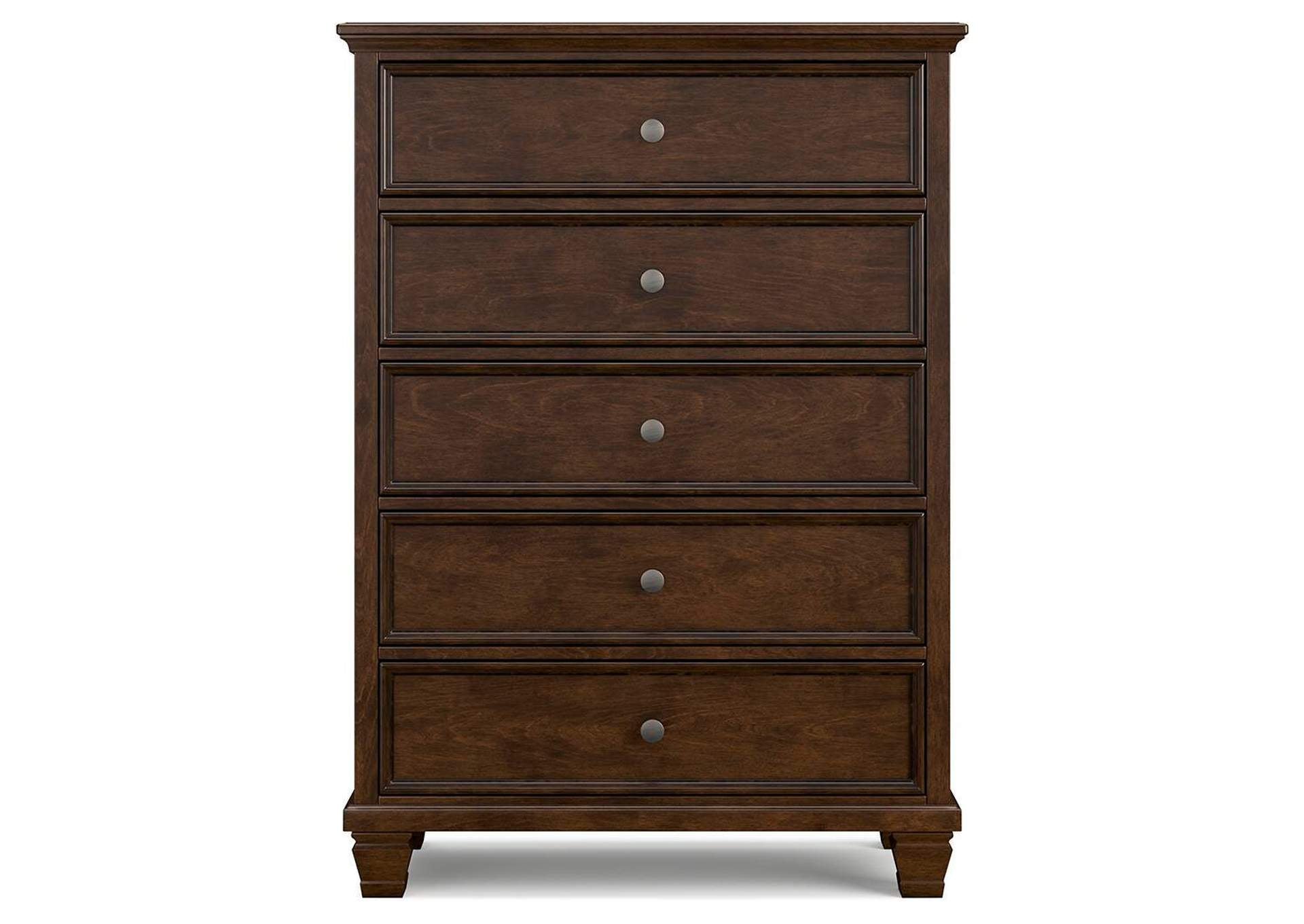 Danabrin California King Panel Bed with Mirrored Dresser, Chest and 2 Nightstands front view