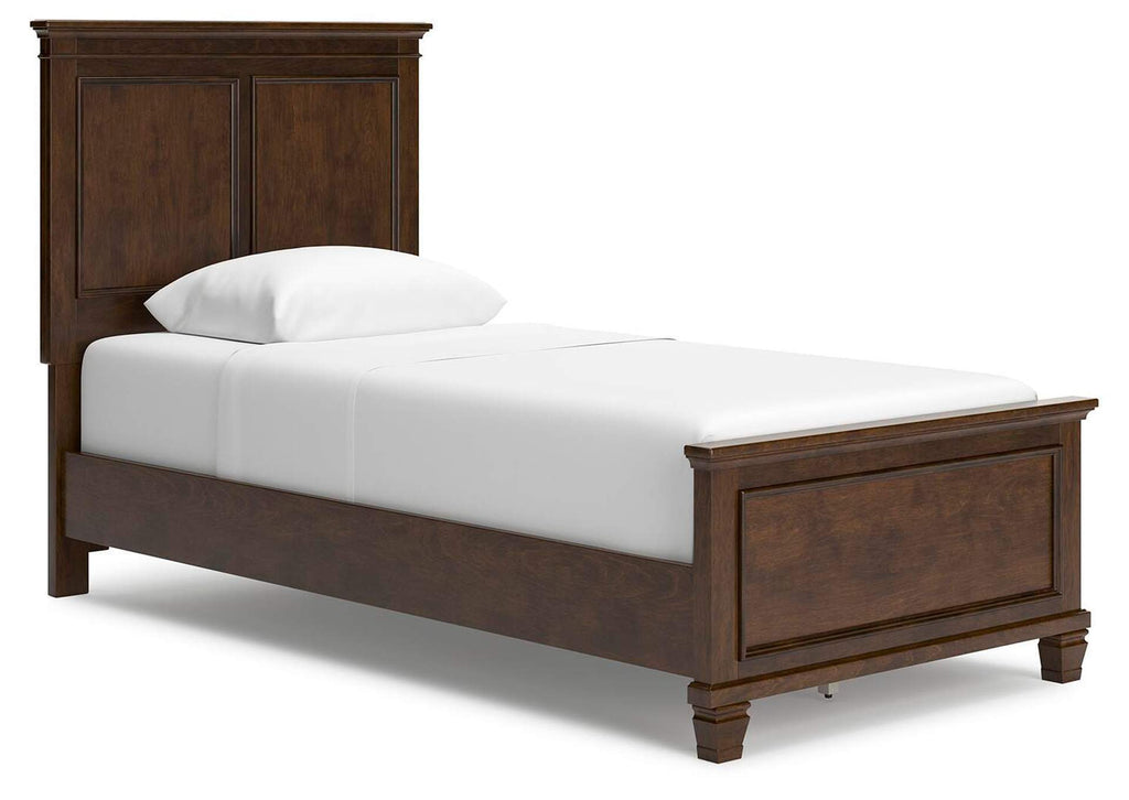 Danabrin Twin Panel Bed with Mirrored Dresser and 2 Nightstands angled view