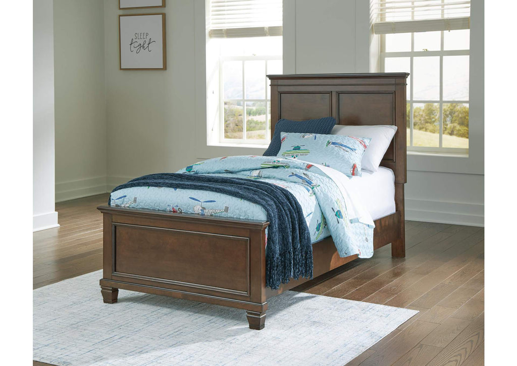 Danabrin Twin Panel Bed with Mirrored Dresser and Chest