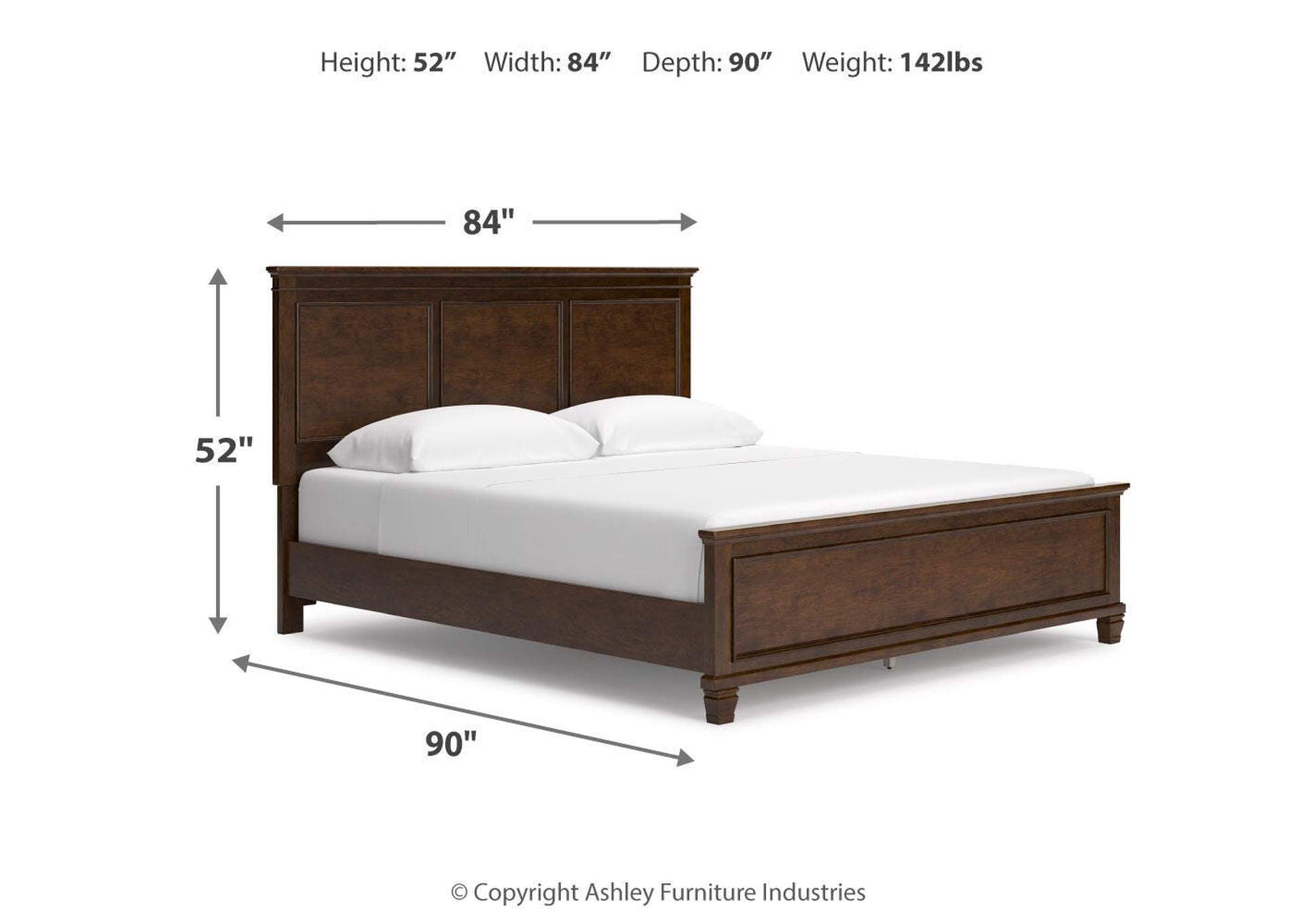 Danabrin California King Panel Bed with Mirrored Dresser, Chest and 2 Nightstands dimensions