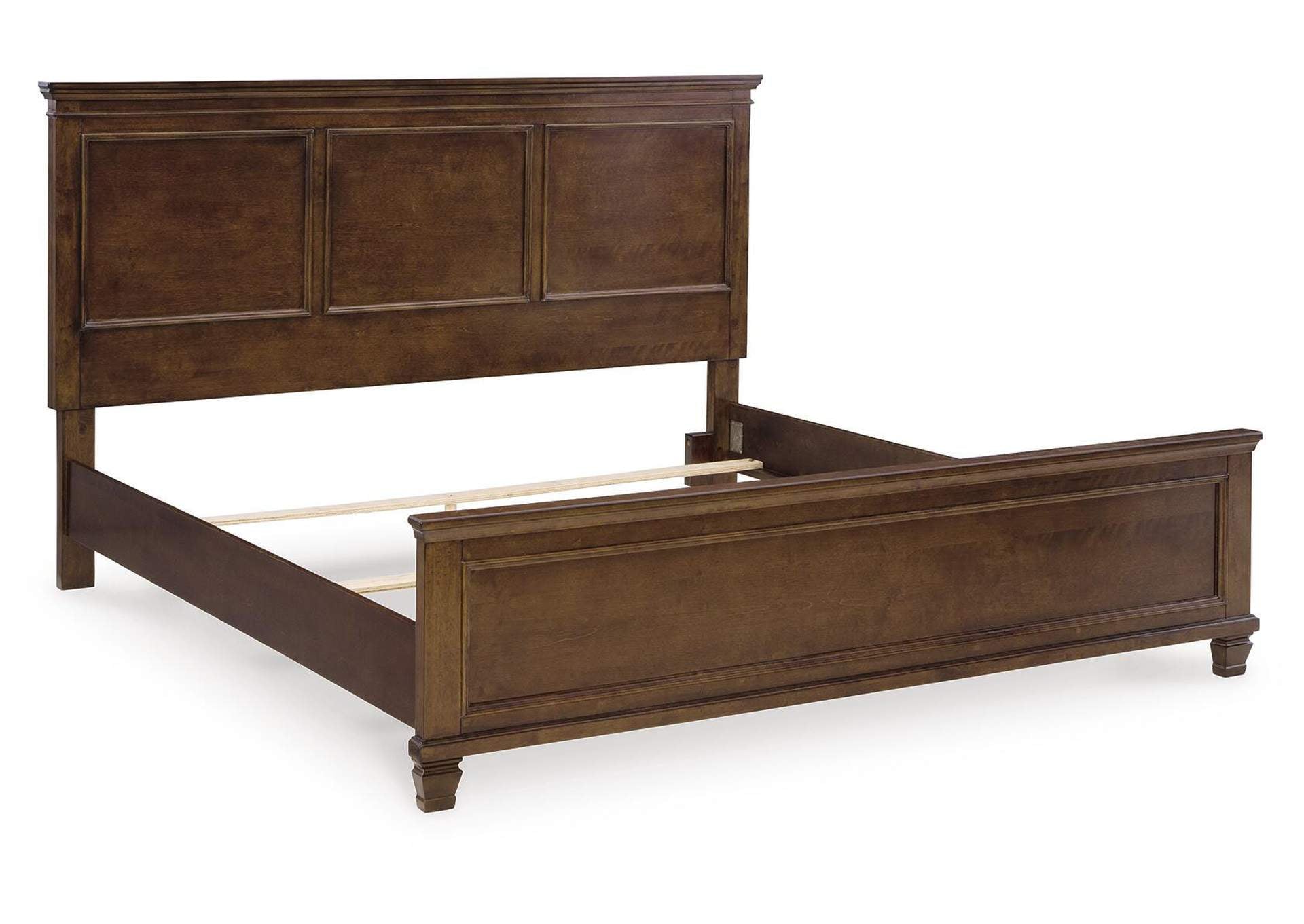 Danabrin King Panel Bed with Mirrored Dresser and 2 Nightstands angled view