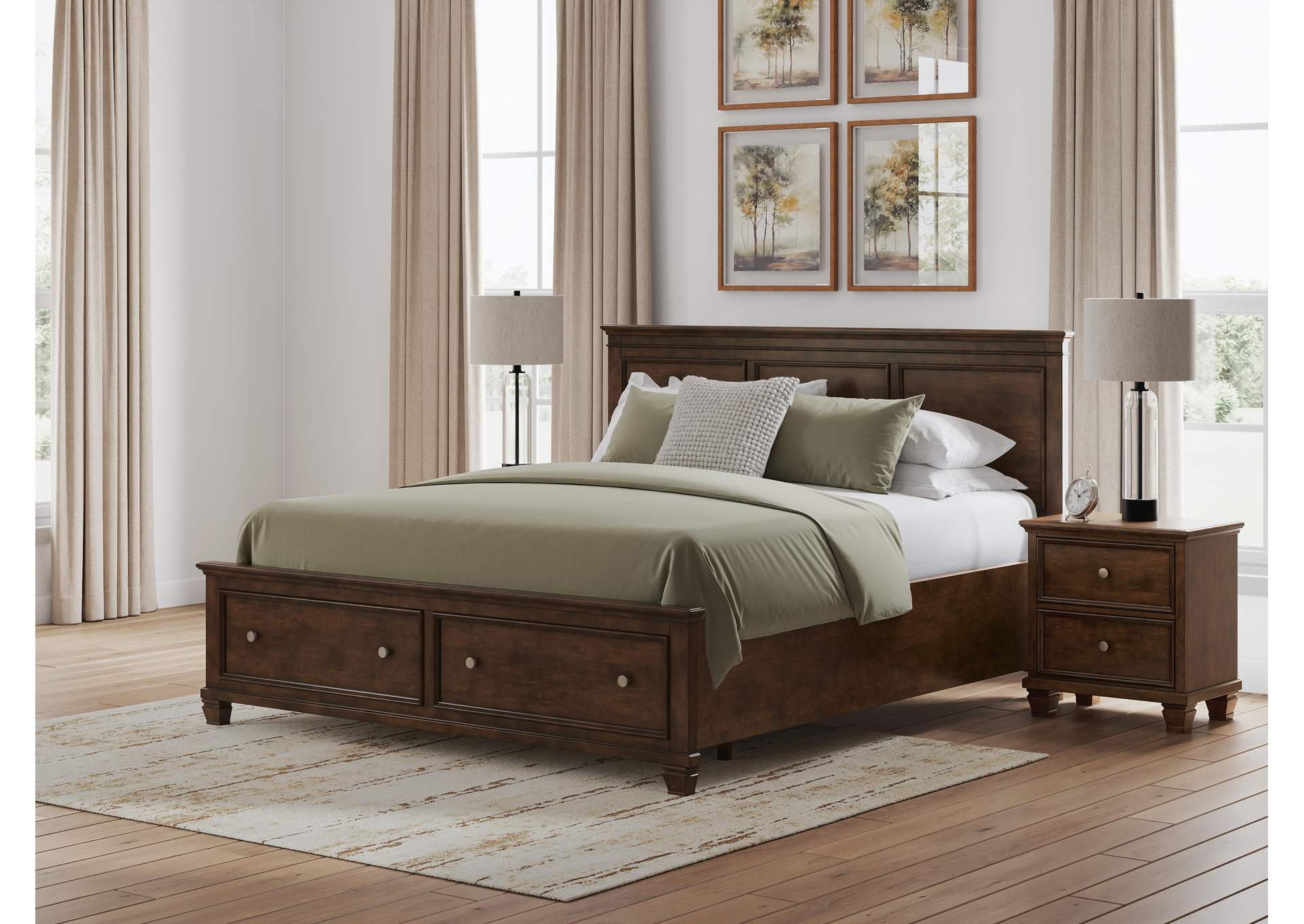 Danabrin California King Panel Storage Bed, Dresser and Nightstand