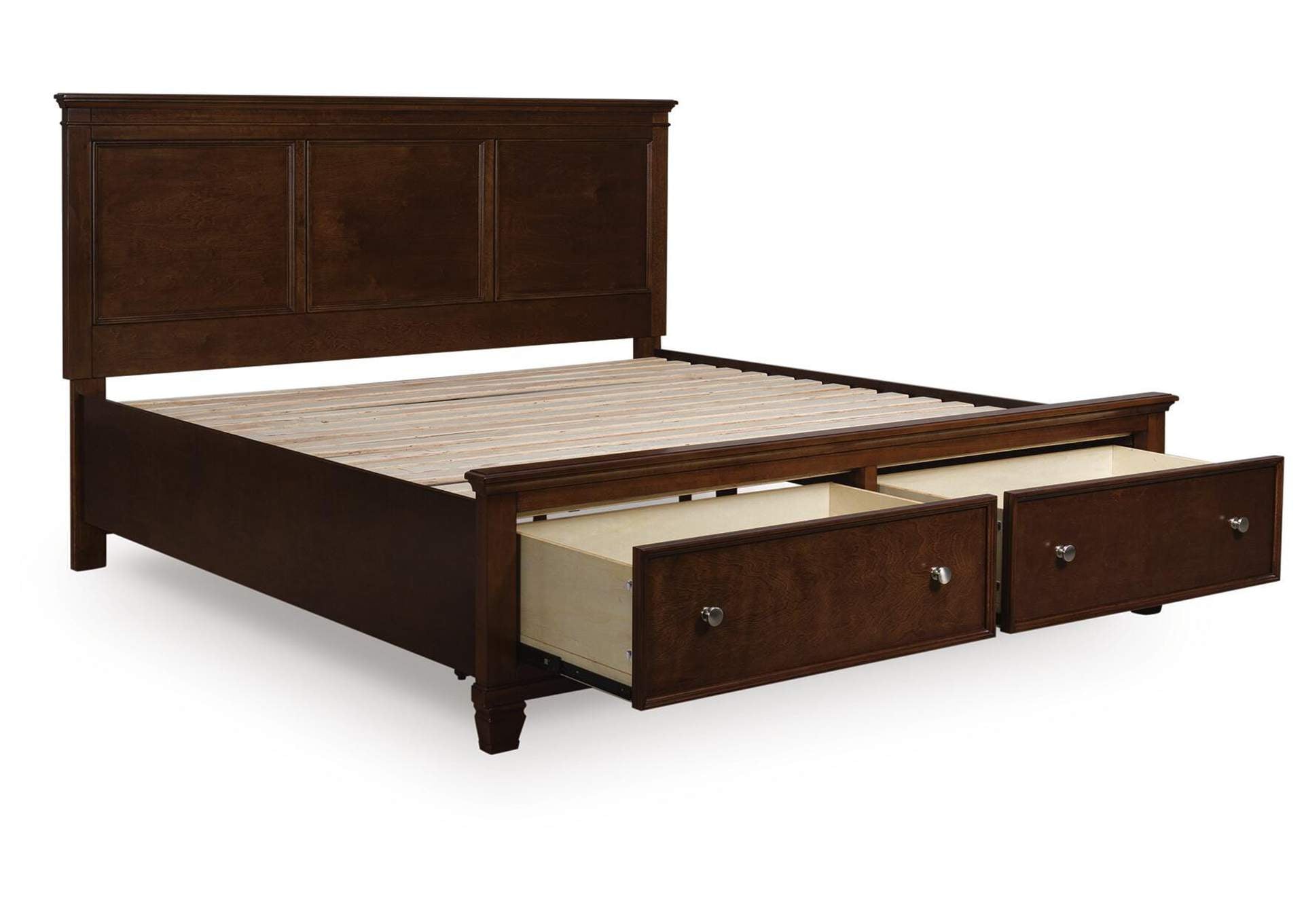 Danabrin King Panel Storage Bed, Dresser and Nightstand angled view