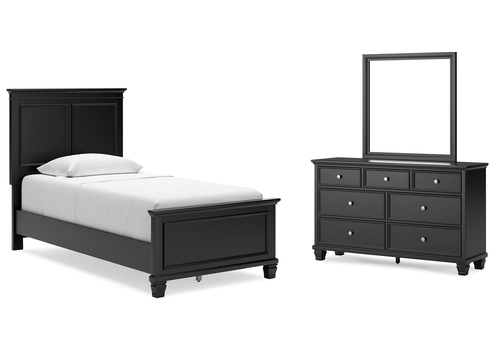 Lanolee Twin Panel Bed with Mirrored Dresser