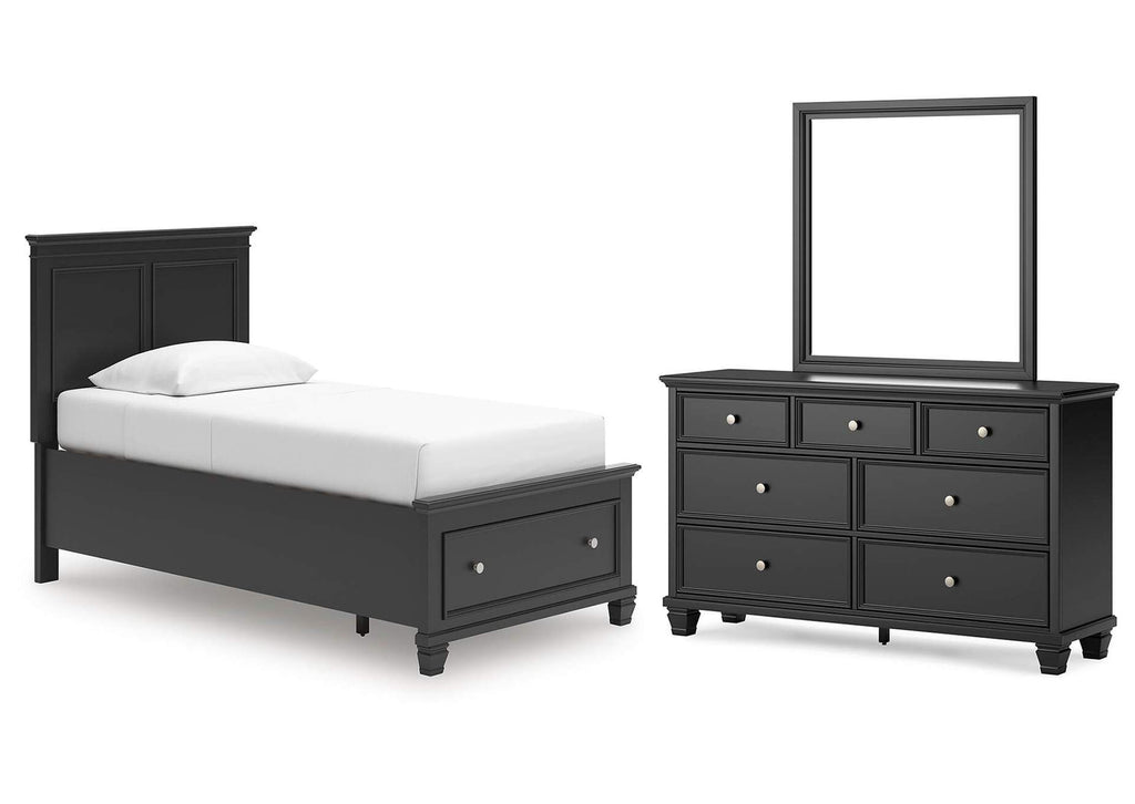 Lanolee Twin Panel Storage Bed, Dresser and Mirror