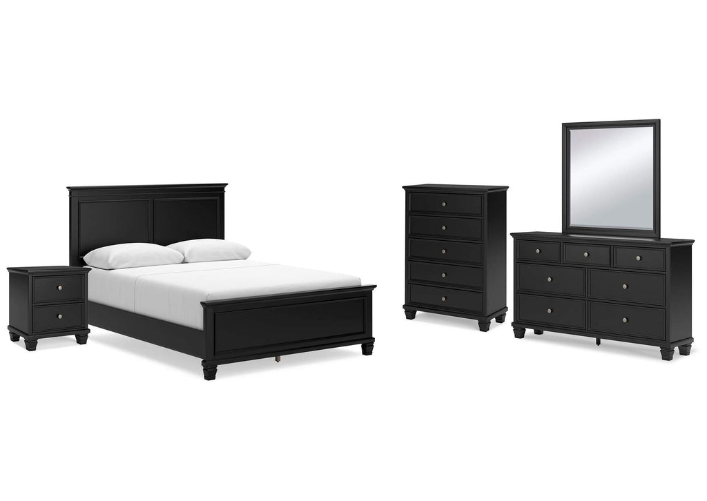 Lanolee Queen Panel Bed with Mirrored Dresser, Chest and Nightstand