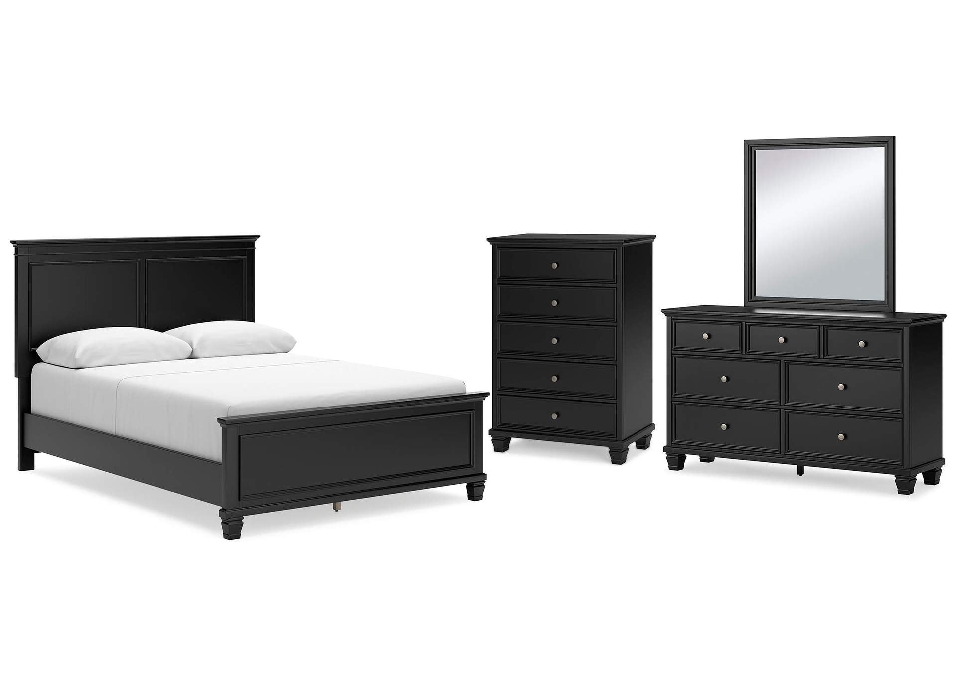 Lanolee Queen Panel Bed with Mirrored Dresser and Chest