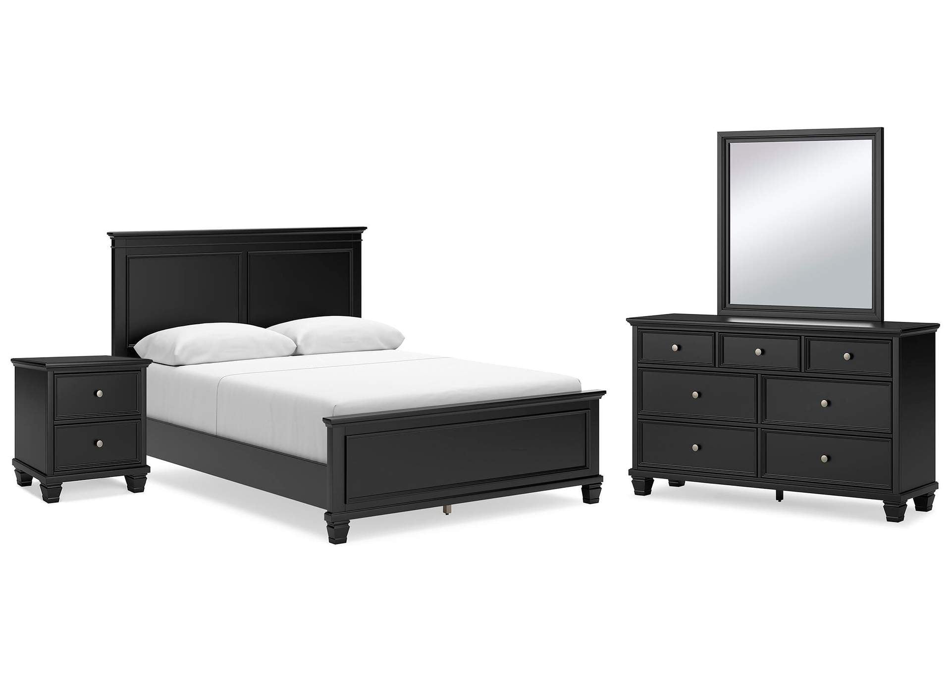 Lanolee Queen Panel Bed with Mirrored Dresser and Nightstand
