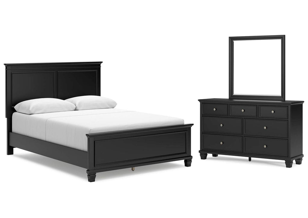 Lanolee Queen Panel Bed with Mirrored Dresser