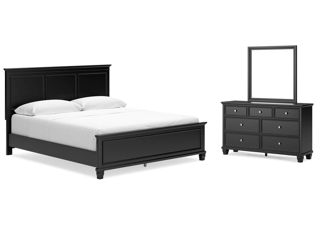 Lanolee California King Panel Bed with Mirrored Dresser