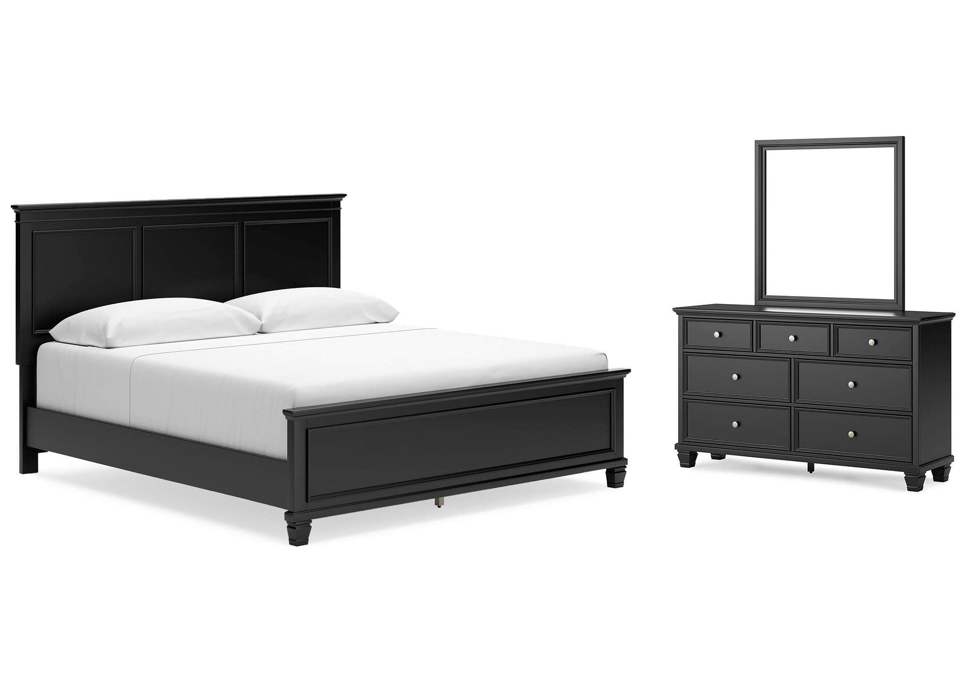 Lanolee King Panel Bed with Mirrored Dresser