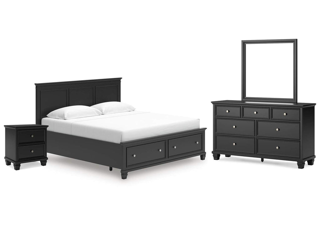 Lanolee King Panel Storage Bed, Dresser, Mirror and Nightstand
