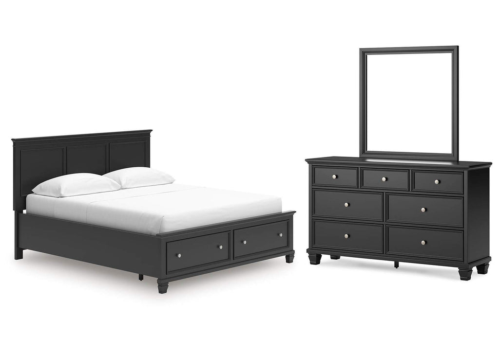 Lanolee California King Panel Storage Bed, Dresser and Mirror