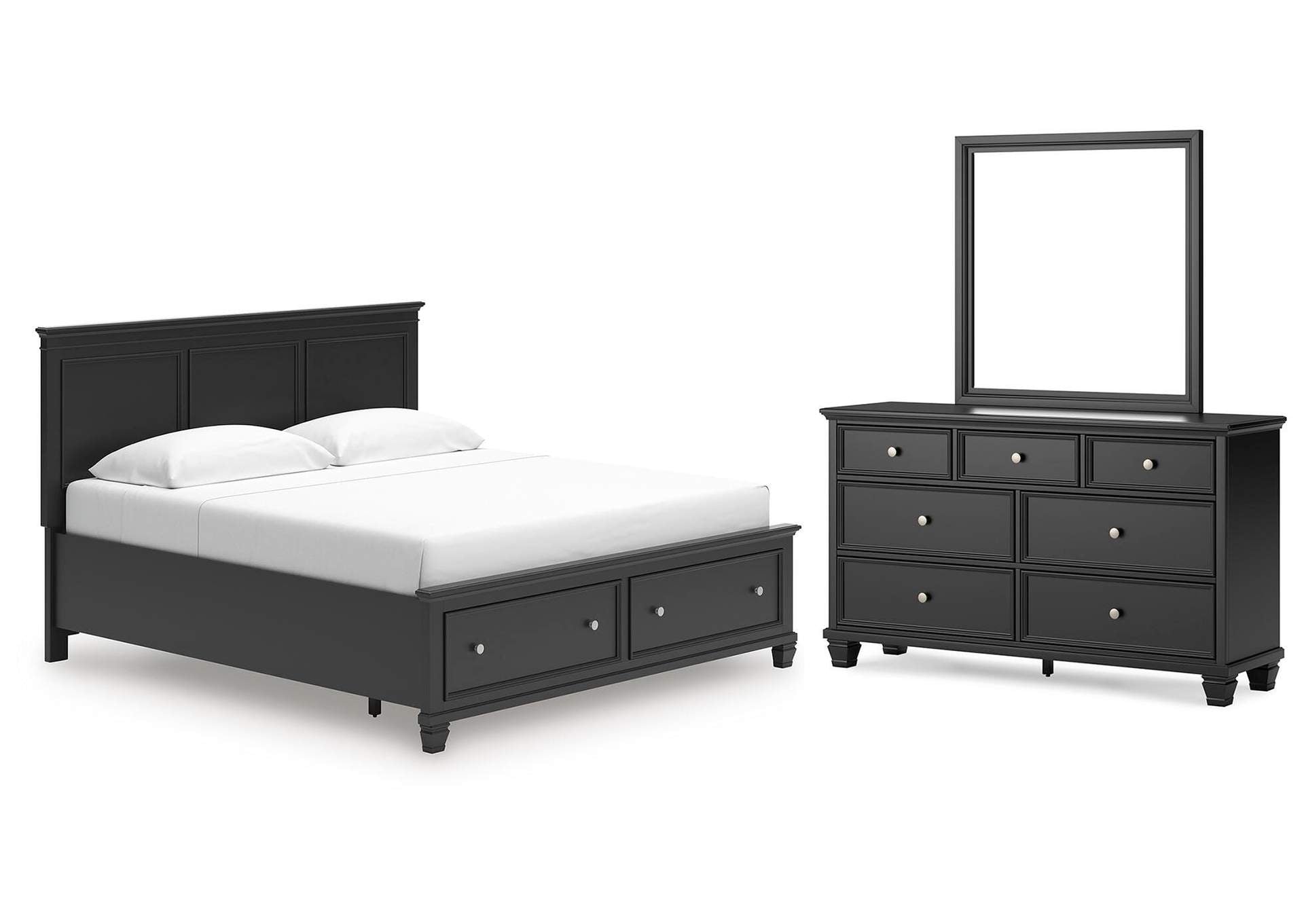 Lanolee King Panel Storage Bed, Dresser and Mirror