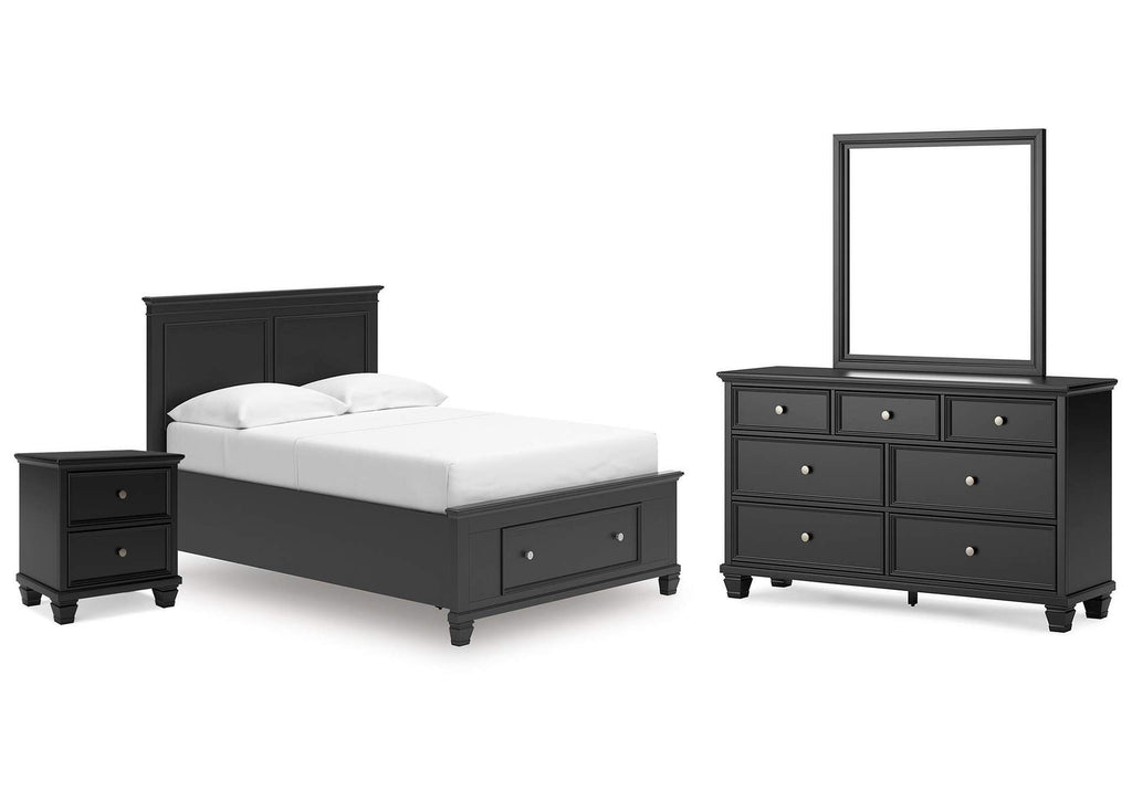 Lanolee Full Panel Storage Bed, Dresser, Mirror and Nightstand
