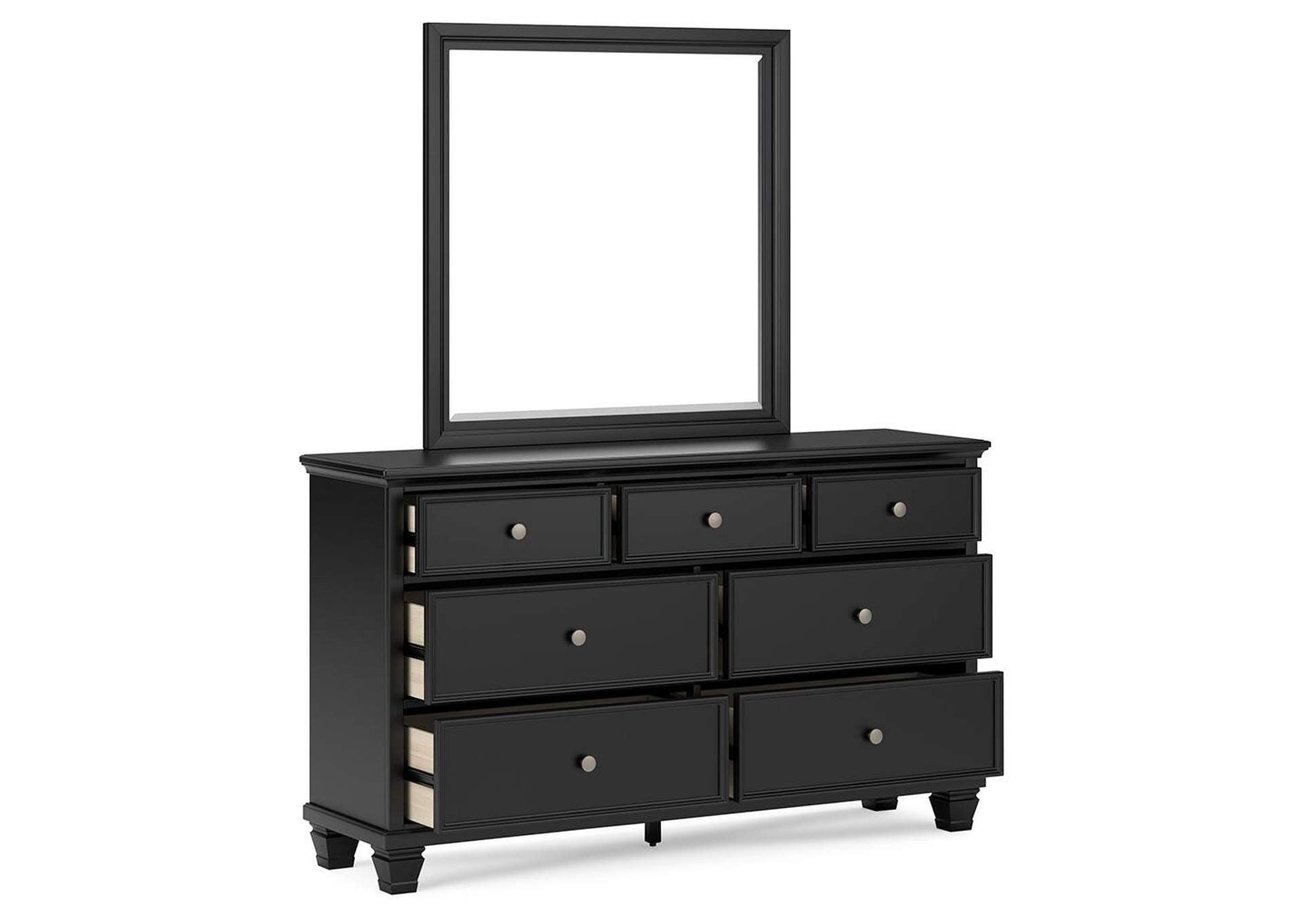 Lanolee California King Panel Bed with Mirrored Dresser and Nightstand angled view