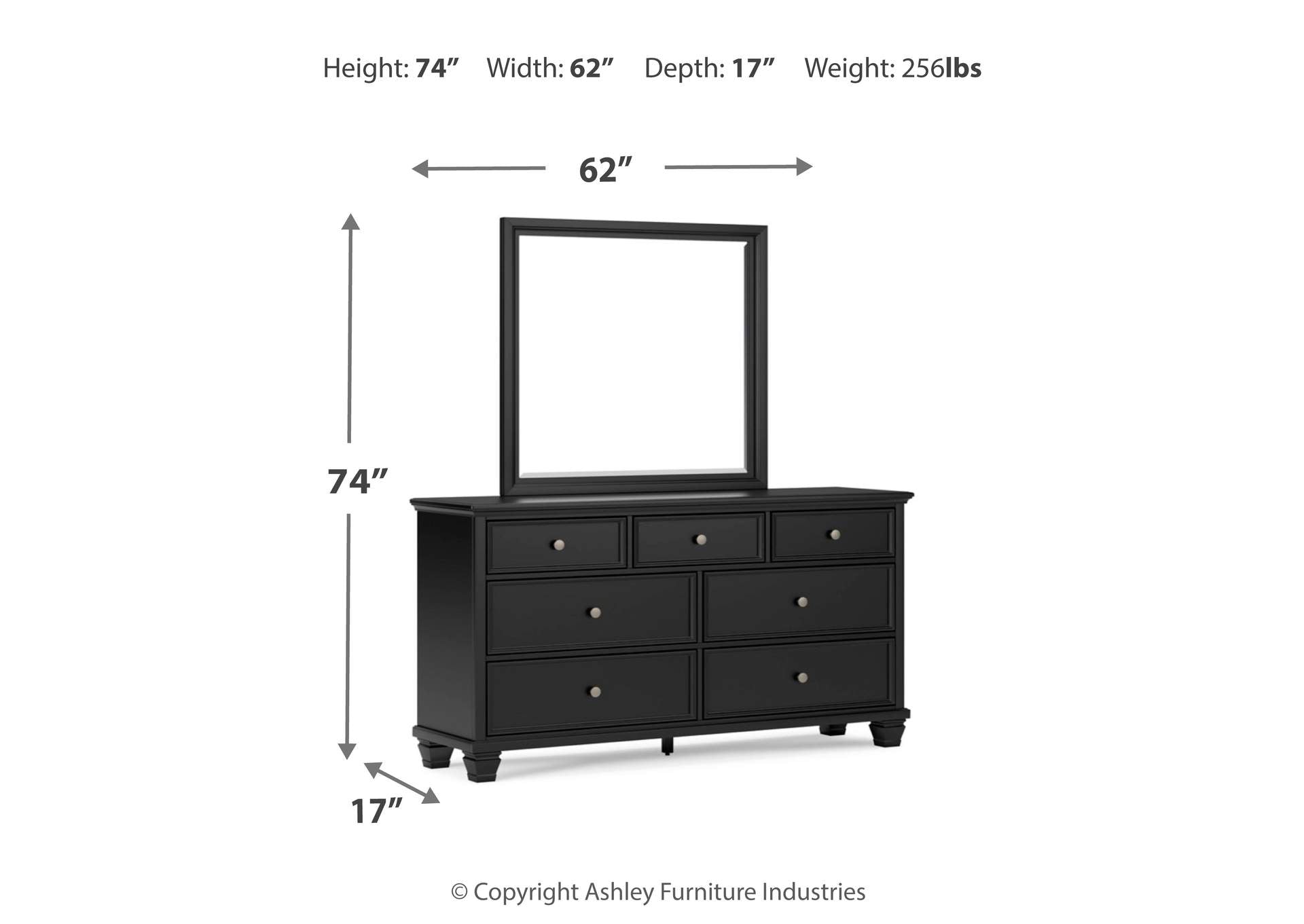 Lanolee King Panel Bed with Mirrored Dresser dimensions