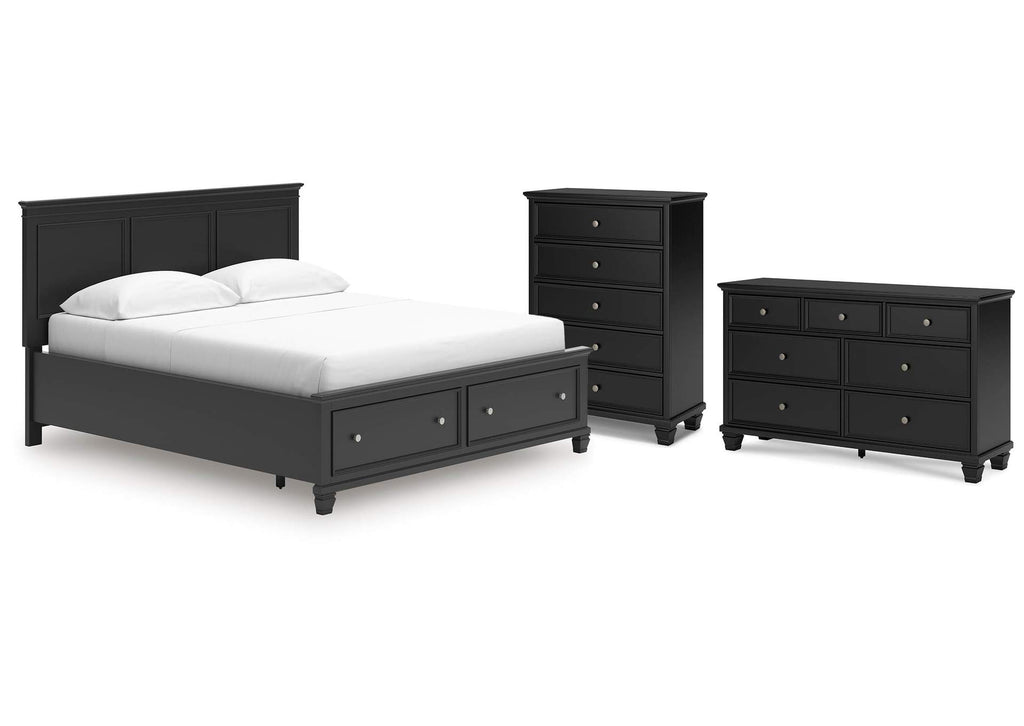Lanolee California King Panel Storage Bed, Dresser and Chest