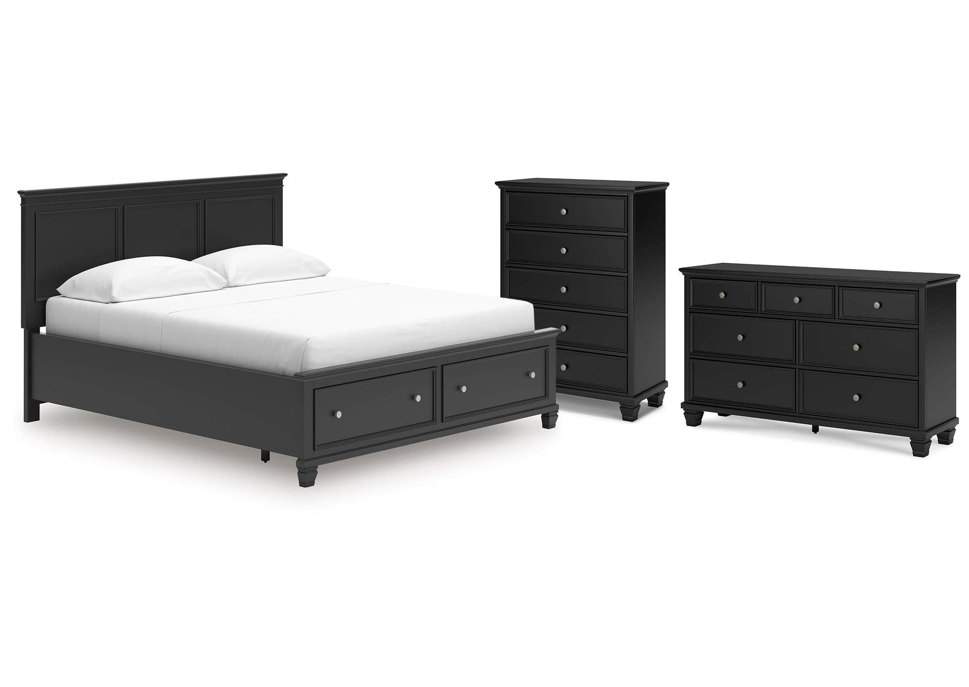 Lanolee California King Panel Storage Bed, Dresser and Chest