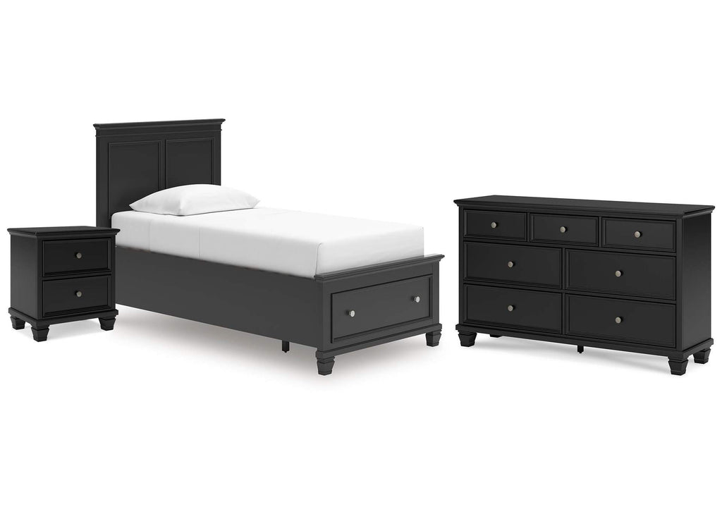 Lanolee Twin Panel Storage Bed, Dresser and Nightstand