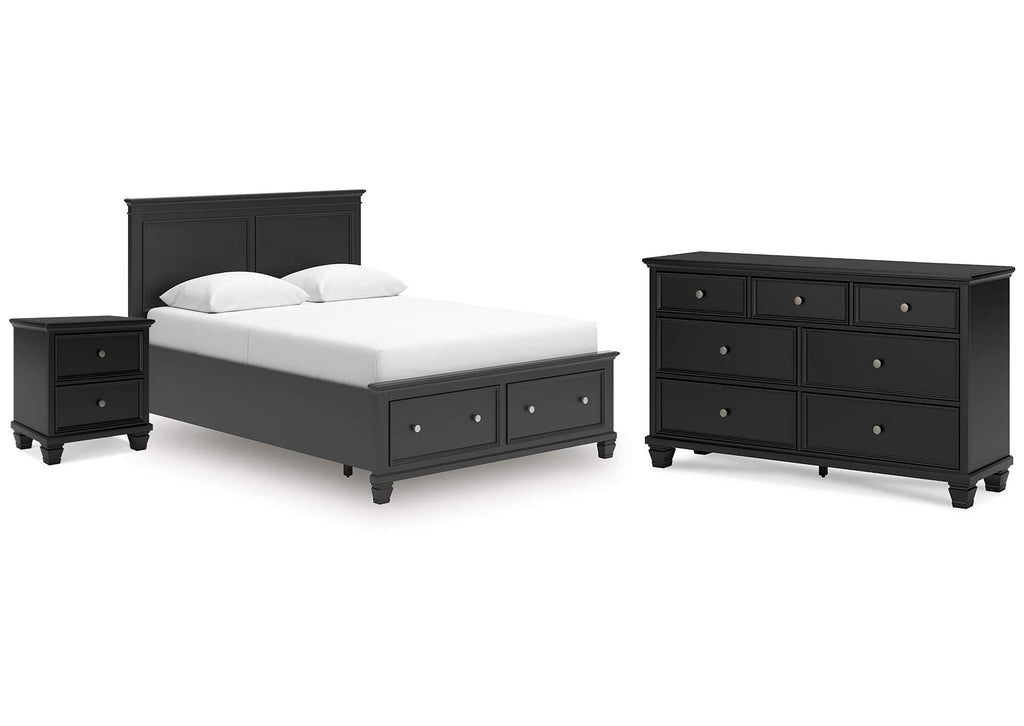 Lanolee Queen Panel Storage Bed, Dresser and Nightstand