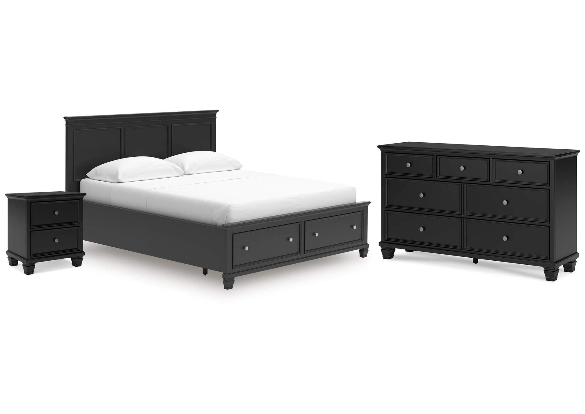 Lanolee California King Panel Storage Bed, Dresser and Nightstand