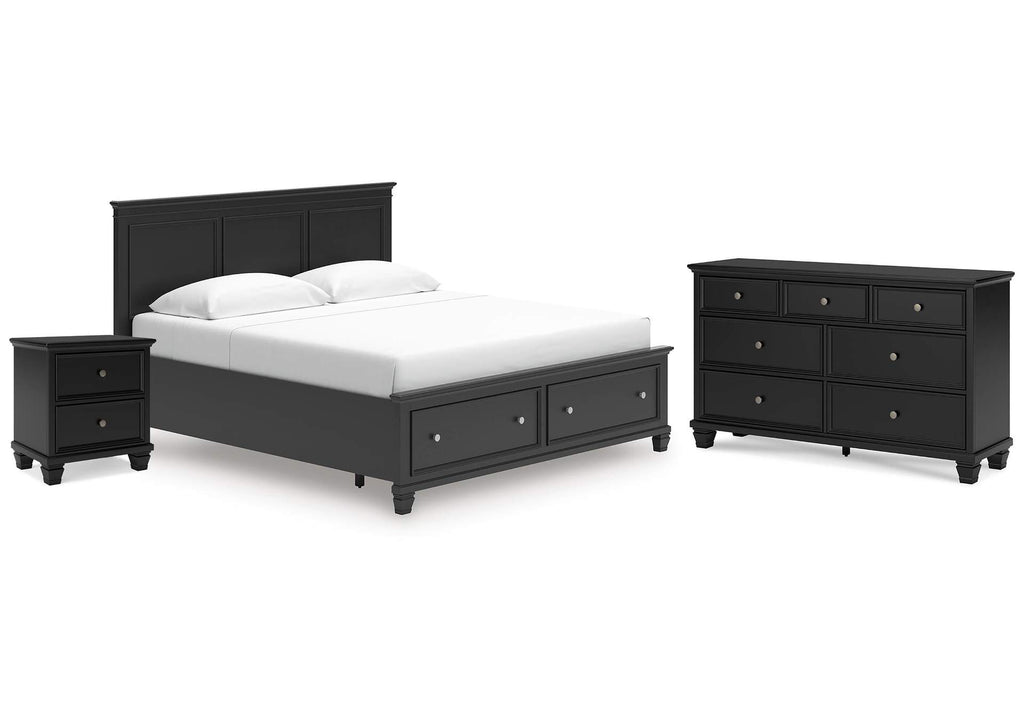 Lanolee King Panel Storage Bed, Dresser and Nightstand