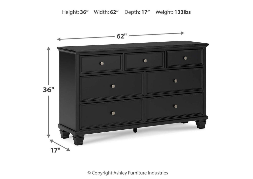 Lanolee King Panel Storage Bed, Dresser and Chest dimensions
