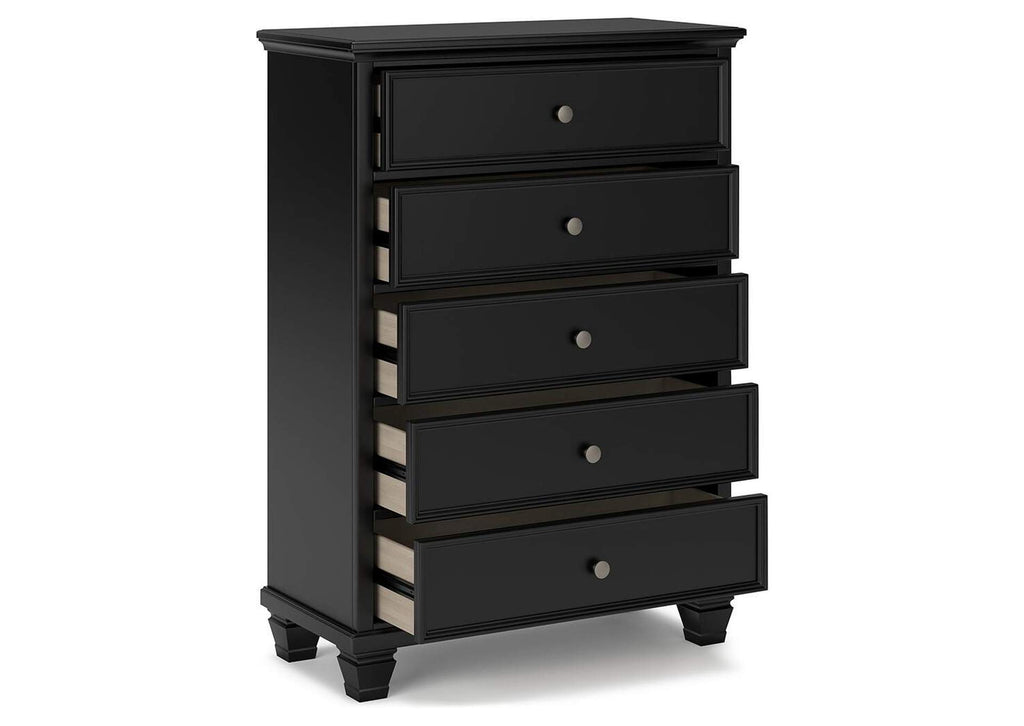 Lanolee Twin Panel Bed with Mirrored Dresser, Chest and 2 Nightstands angled view
