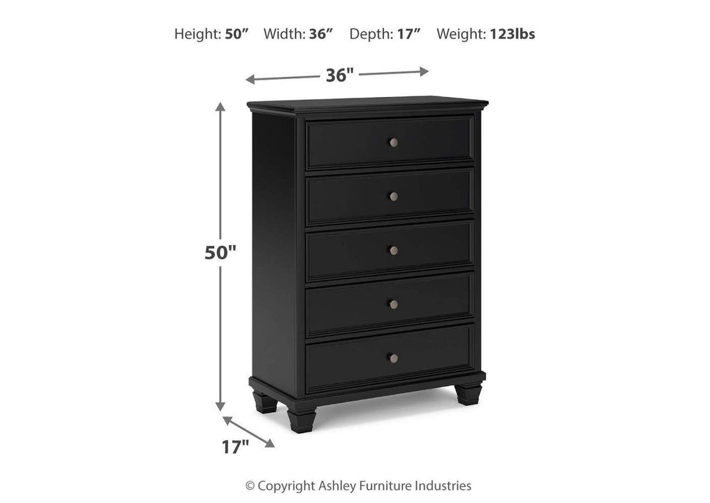 Lanolee King Panel Bed with Mirrored Dresser, Chest and Nightstand dimensions