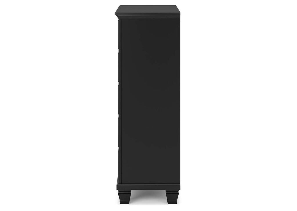 Lanolee California King Panel Bed with Mirrored Dresser, Chest and Nightstand side view