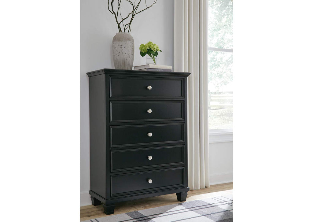 Lanolee King Panel Bed with Mirrored Dresser, Chest and 2 Nightstands