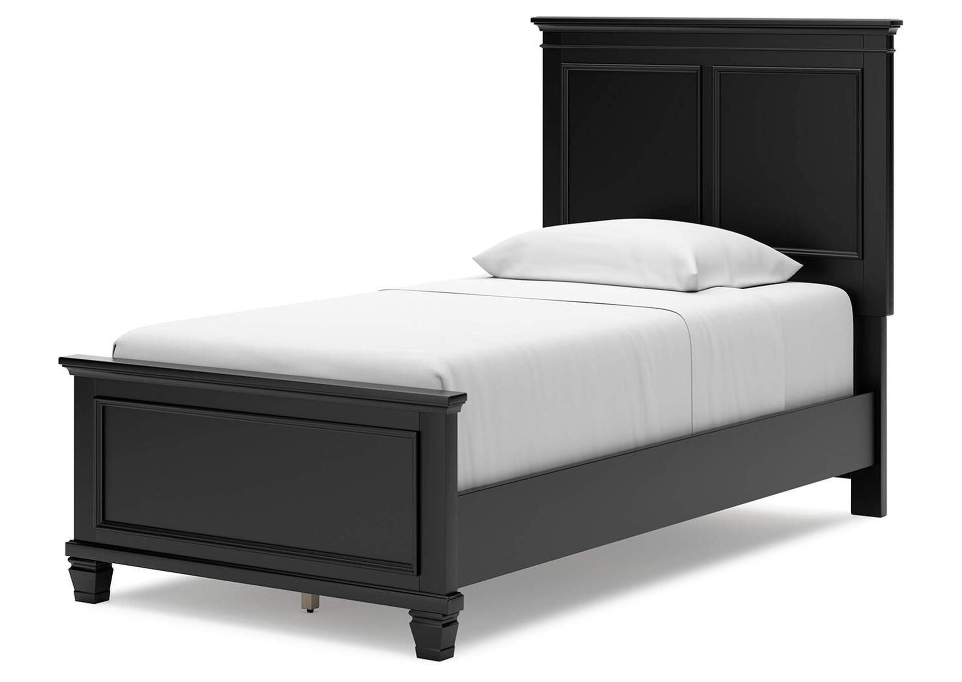Lanolee Twin Panel Bed with Mirrored Dresser and Nightstand angled view