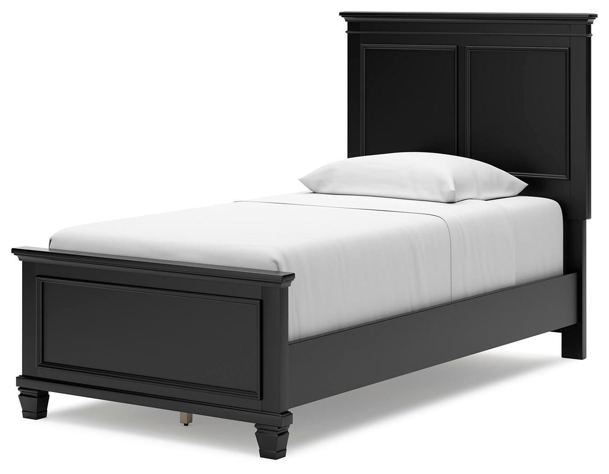 Lanolee Twin Panel Bed in Black, angle view