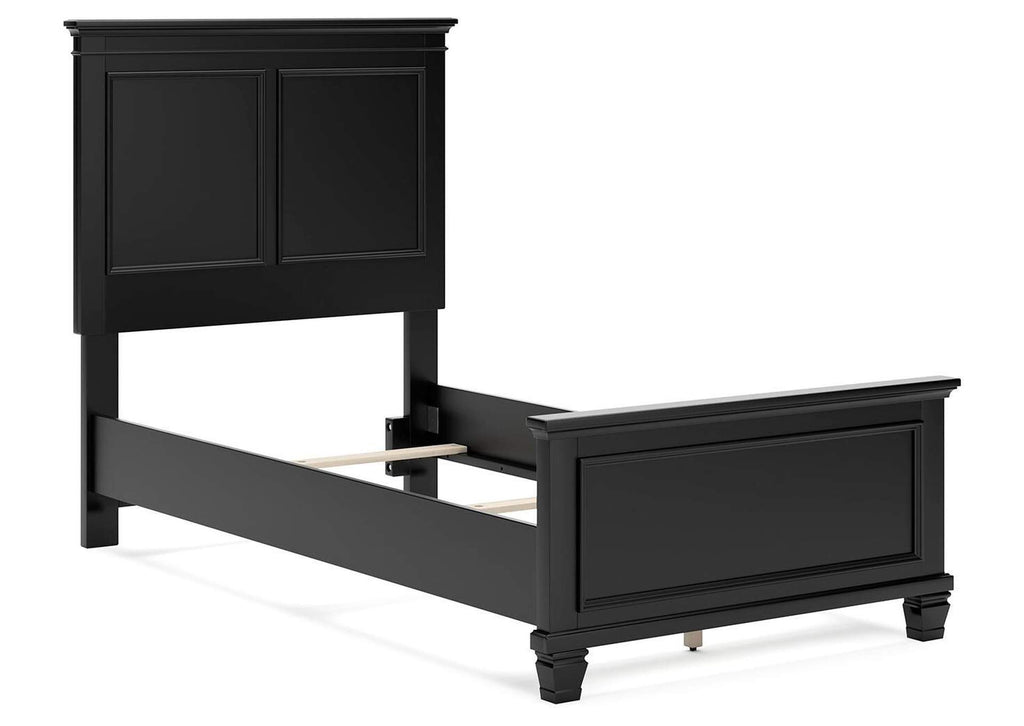 Lanolee Twin Panel Bed with Mirrored Dresser and Chest angled view