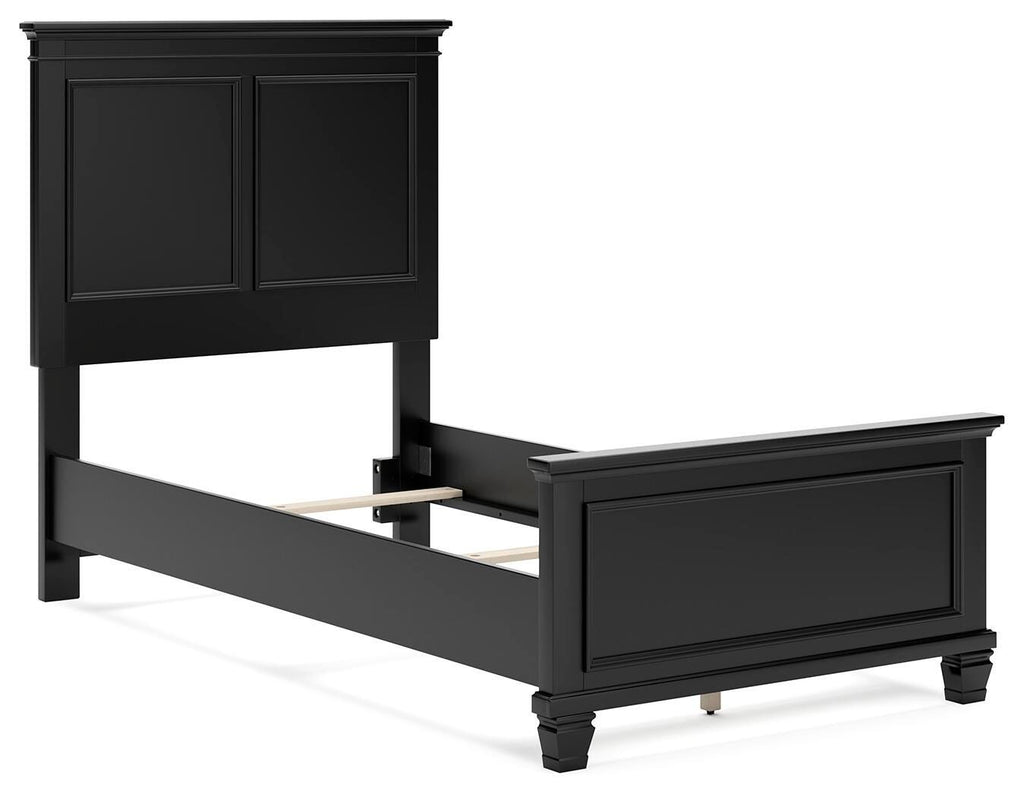 Lanolee Twin Panel Bed in Black, angle view