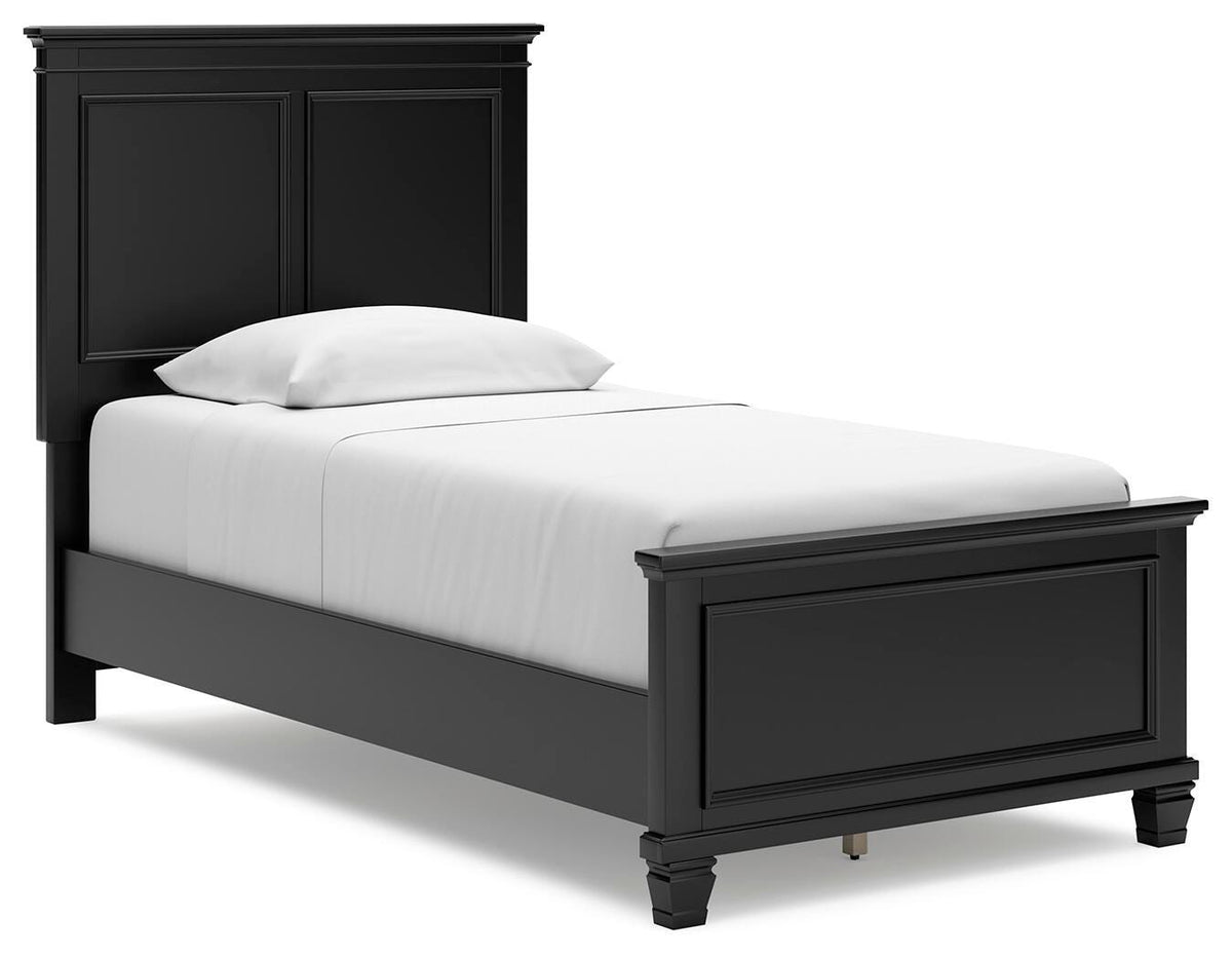 Lanolee Twin Panel Bed in Black, angle view