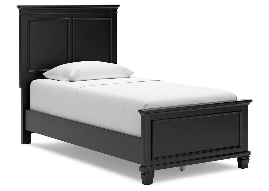 Lanolee Twin Panel Bed with Mirrored Dresser, Chest and Nightstand angled view