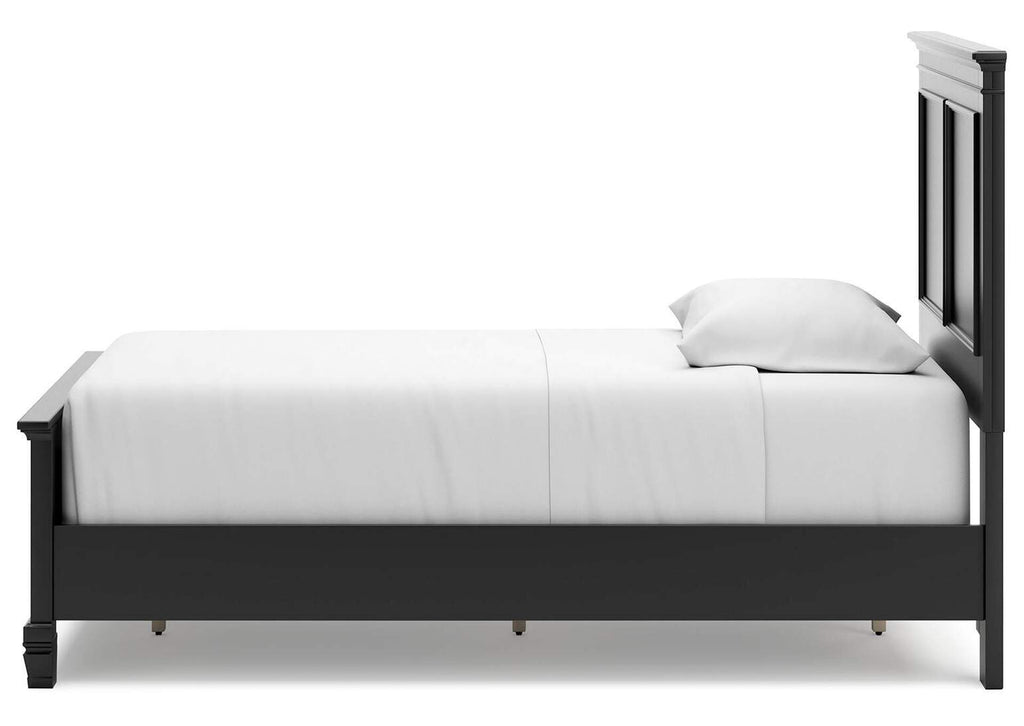 Lanolee Twin Panel Bed with Mirrored Dresser, Chest and 2 Nightstands side view