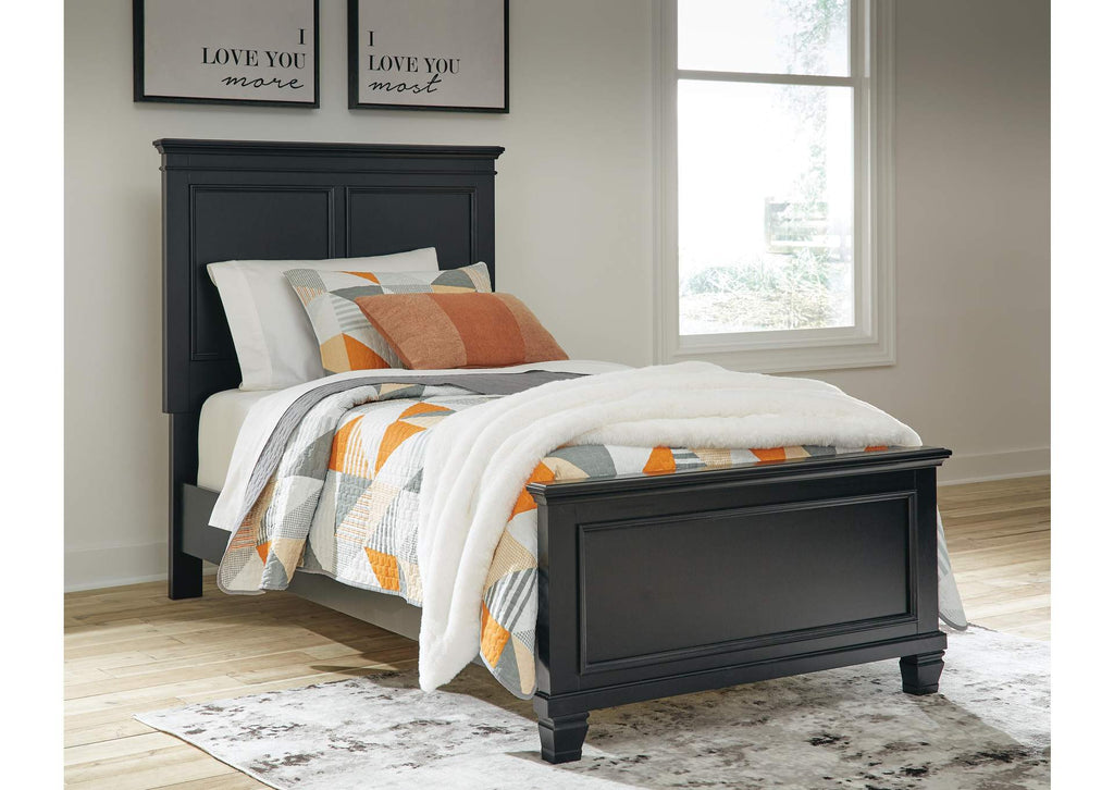 Lanolee Twin Panel Bed with Mirrored Dresser and Chest
