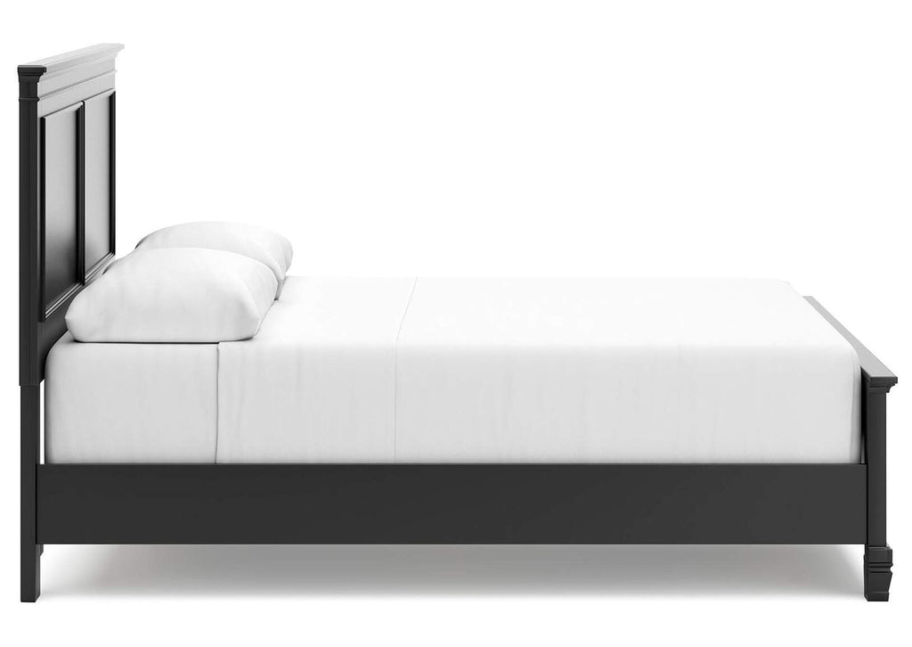 Lanolee Queen Panel Bed with Mirrored Dresser and 2 Nightstands side view