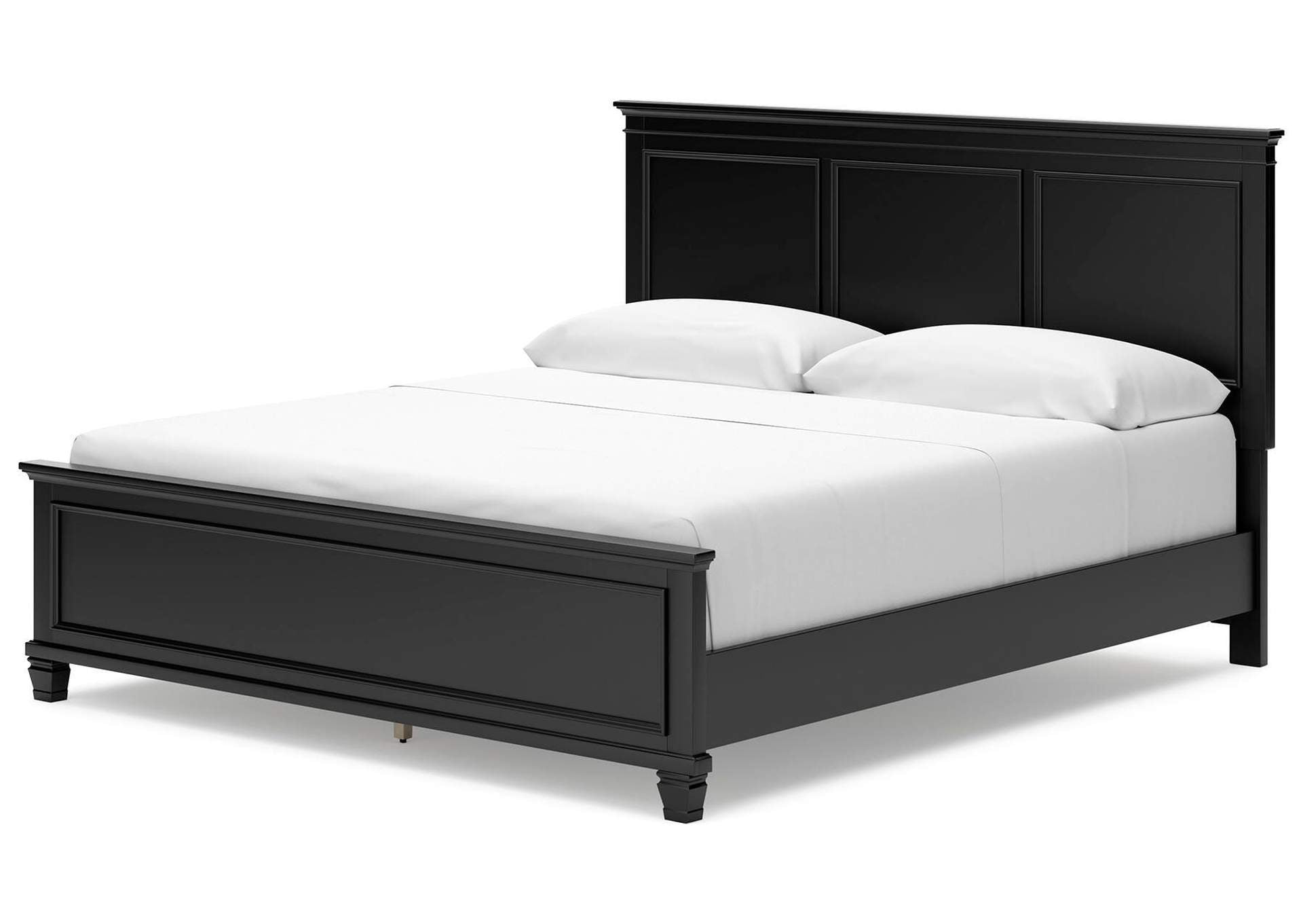 Lanolee California King Panel Bed with Mirrored Dresser, Chest and 2 Nightstands angled view
