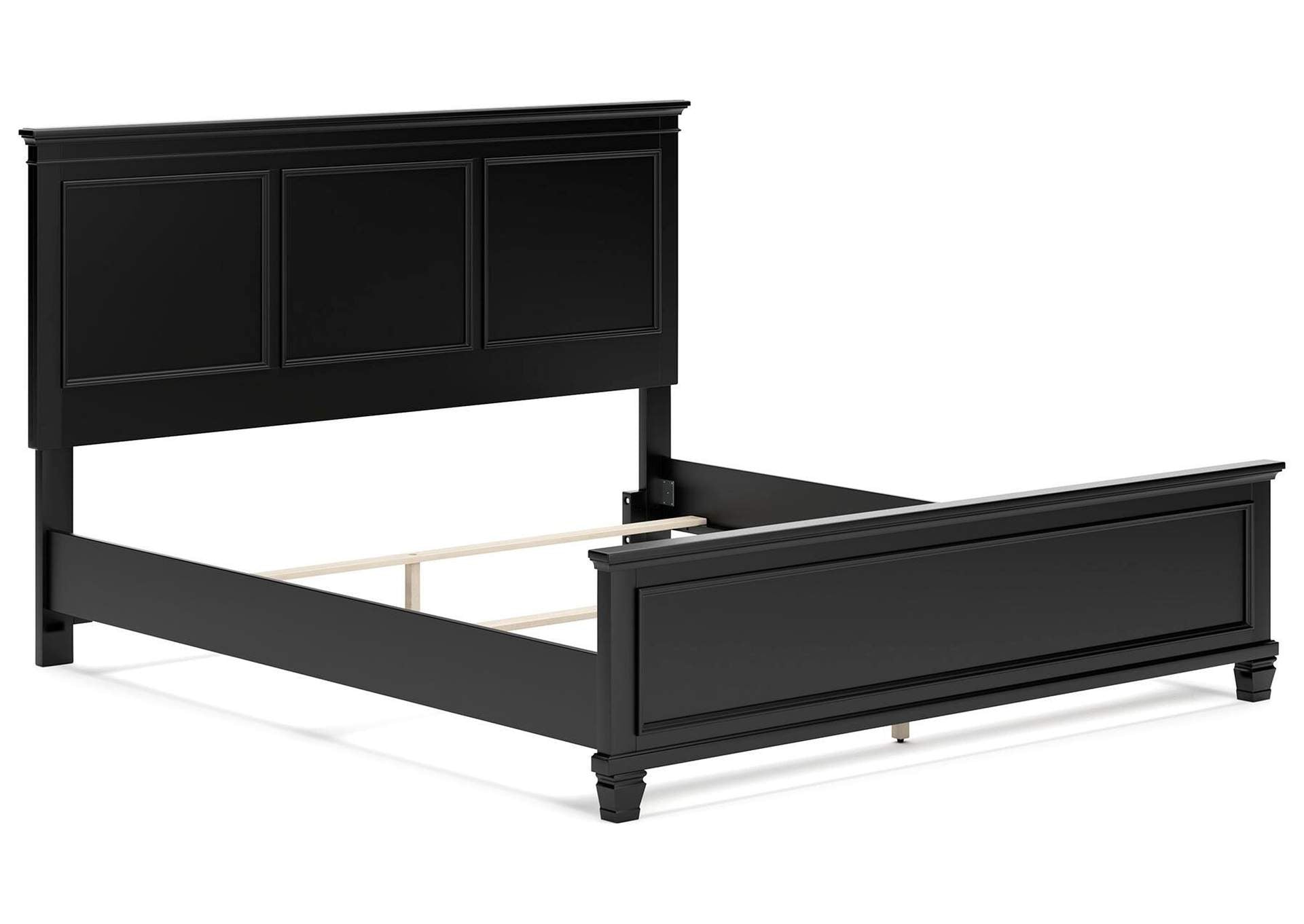 Lanolee California King Panel Bed with Mirrored Dresser and Nightstand angled view