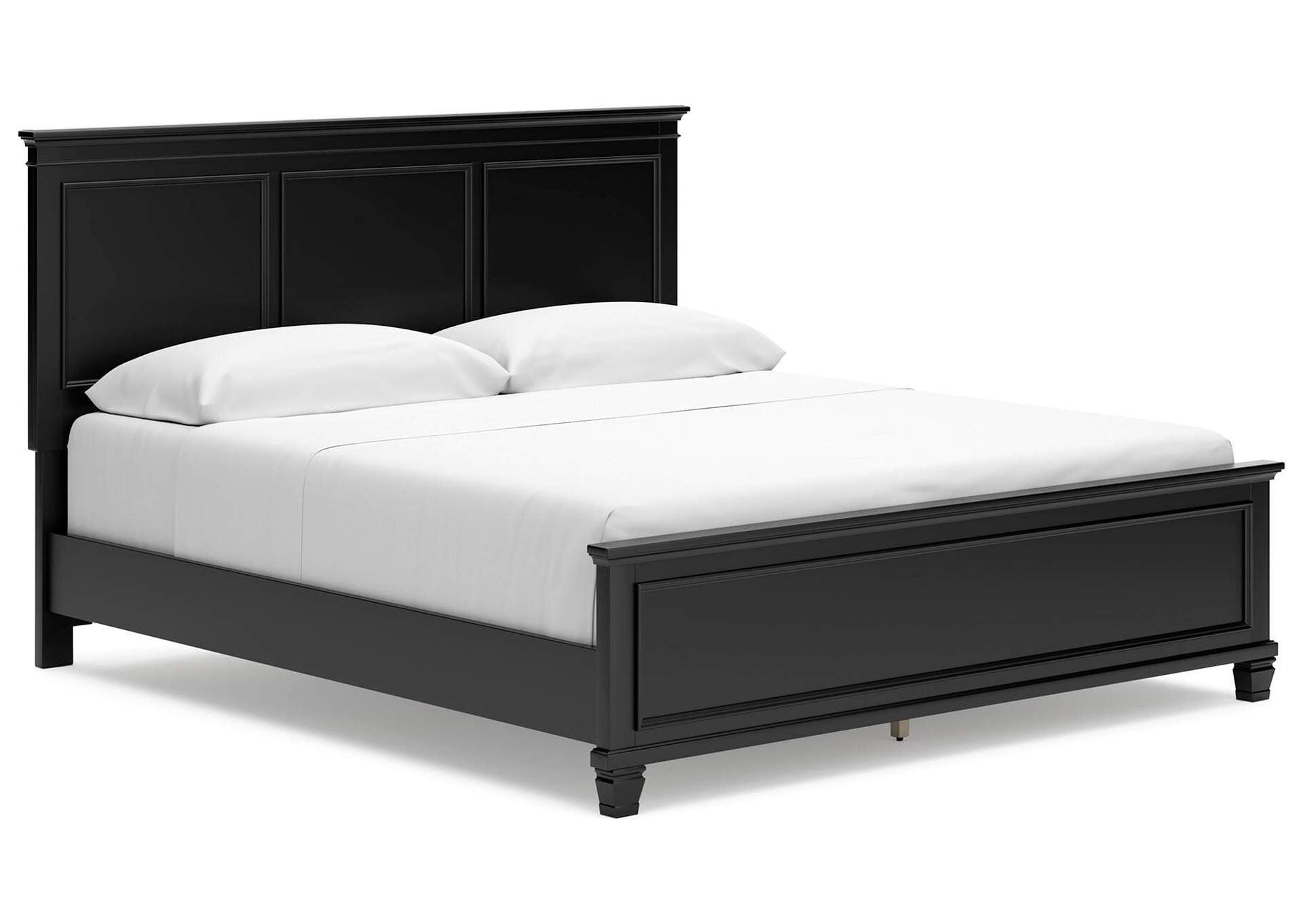 Lanolee California King Panel Bed with Mirrored Dresser, Chest and Nightstand angled view