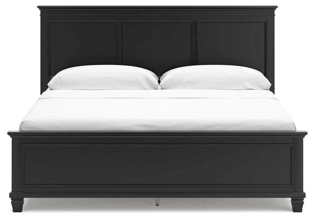 Lanolee California King Panel Bed with Mirrored Dresser, Chest and 2 Nightstands front view