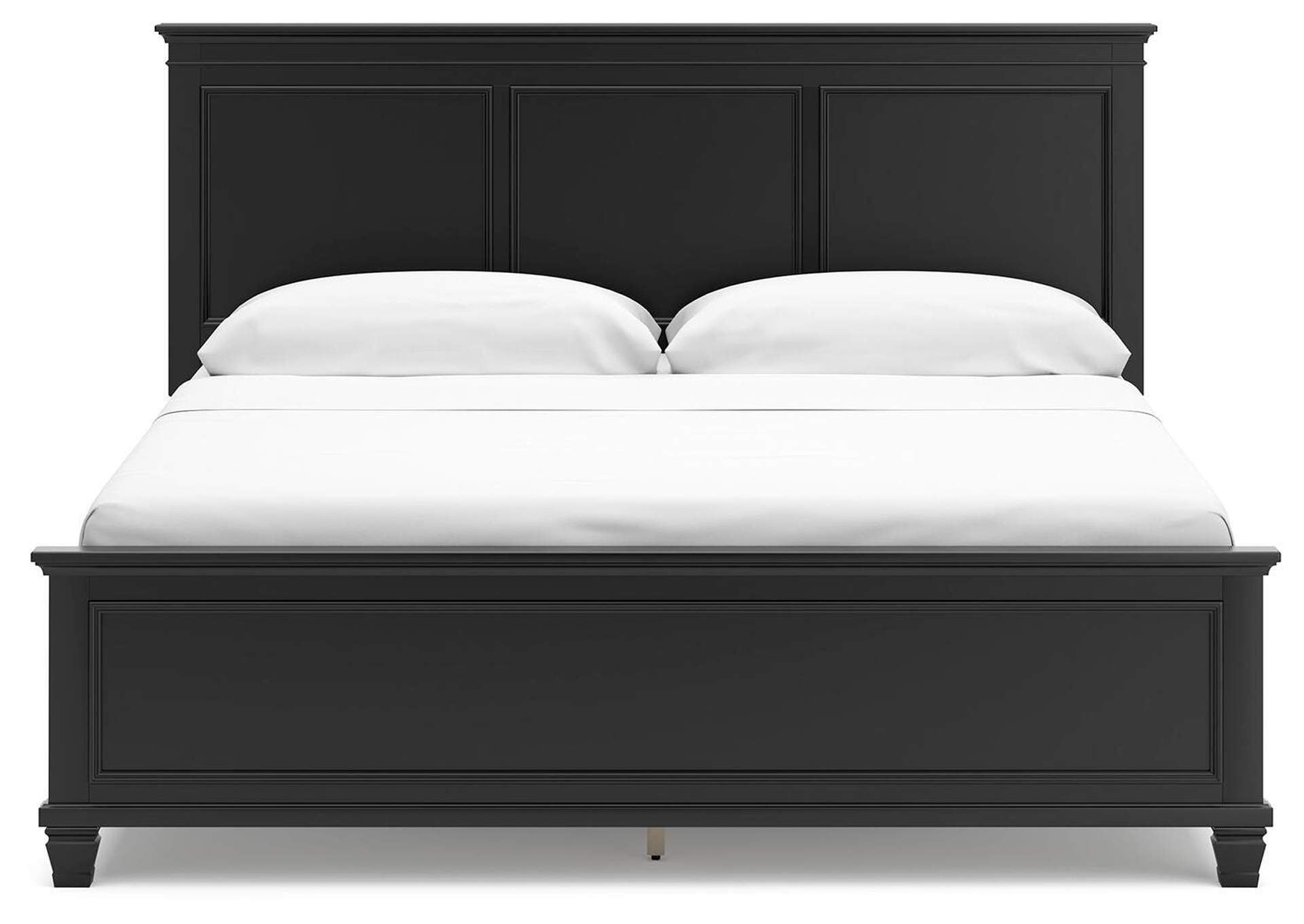 Lanolee California King Panel Bed with Mirrored Dresser and Nightstand front view