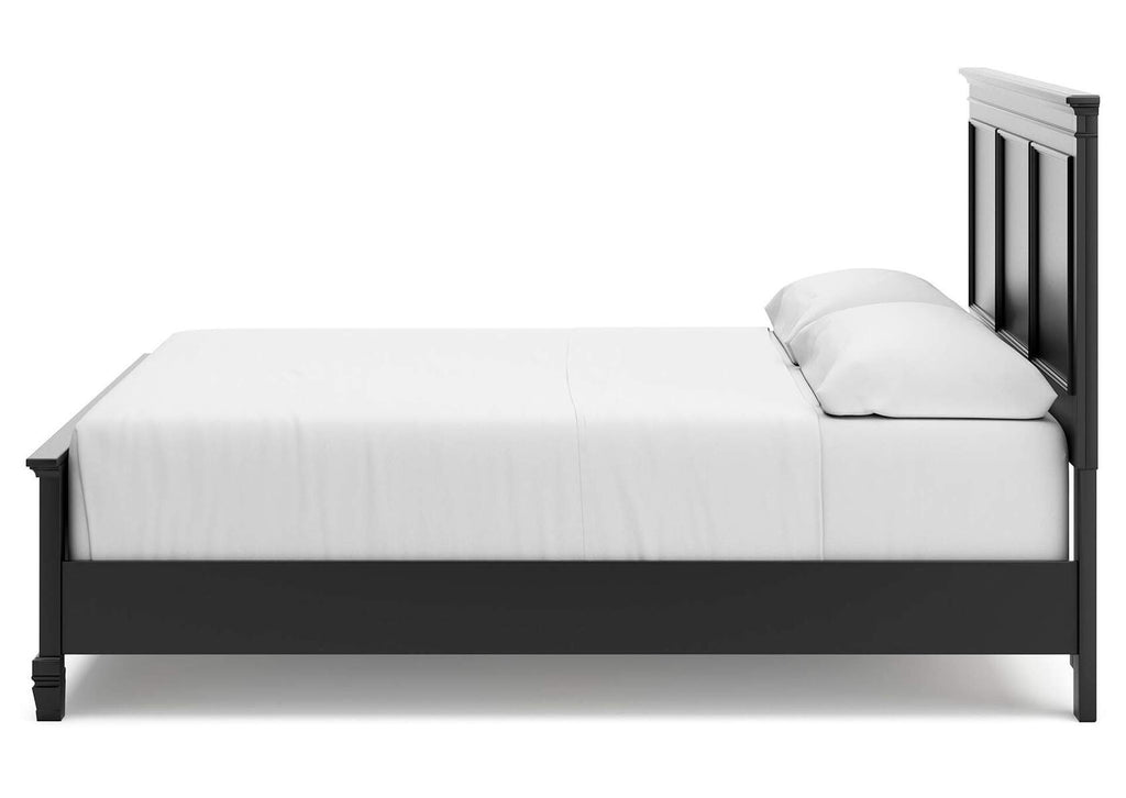 Lanolee California King Panel Bed with Mirrored Dresser and Nightstand side view