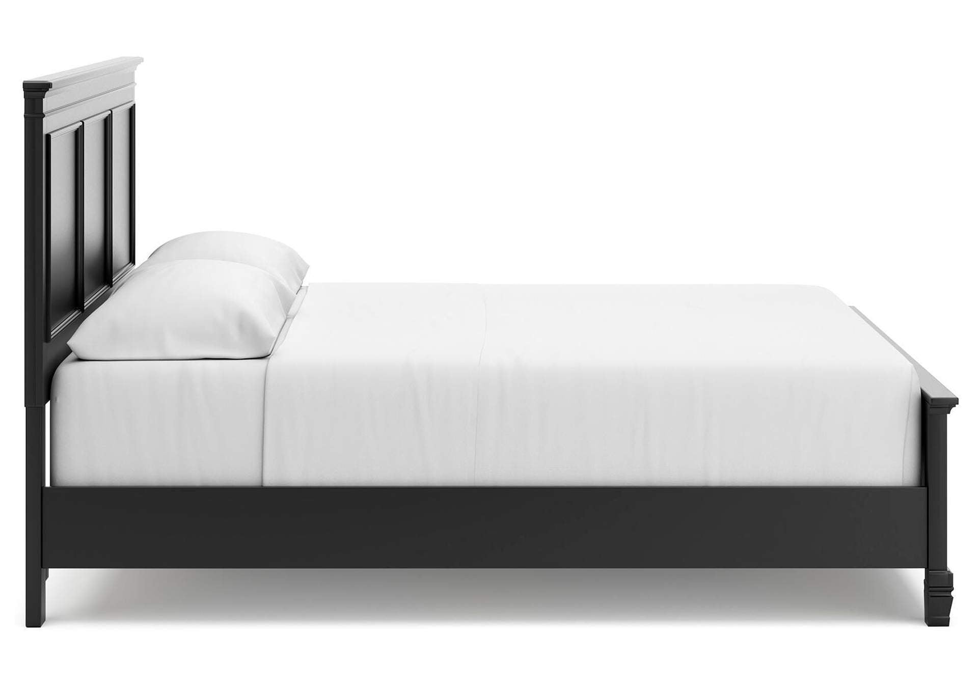 Lanolee California King Panel Bed with Mirrored Dresser and Nightstand side view