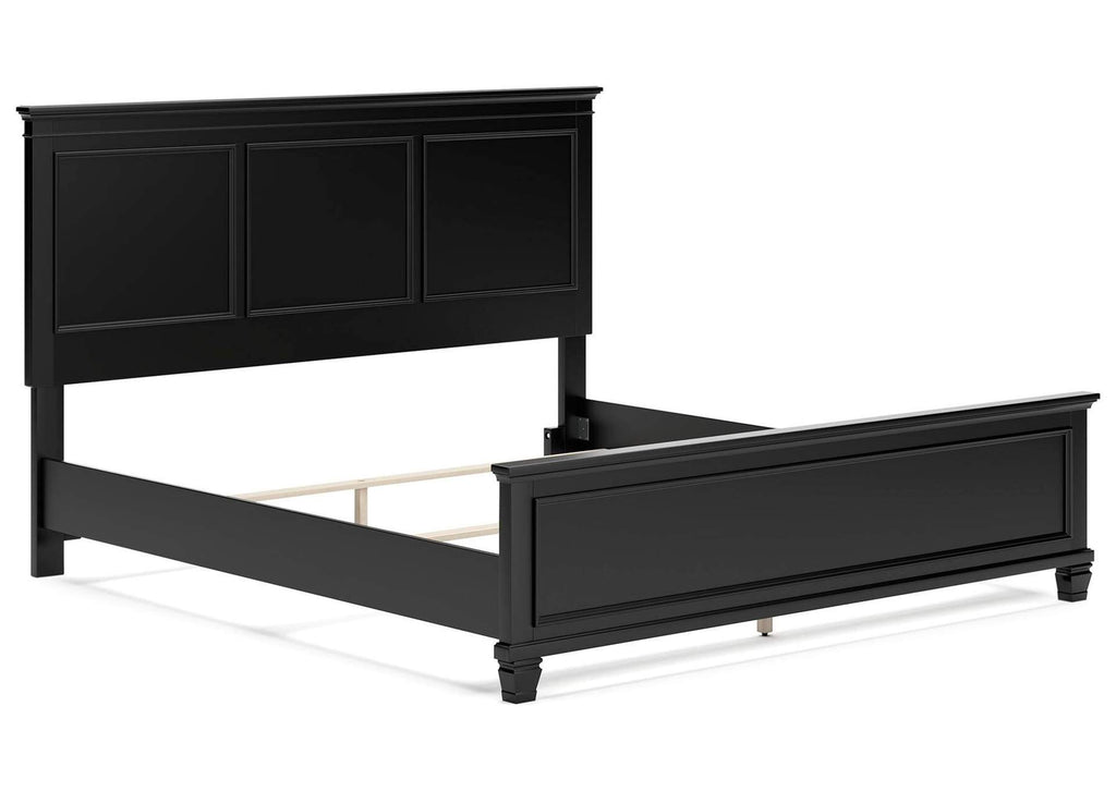 Lanolee King Panel Bed with Mirrored Dresser and 2 Nightstands angled view