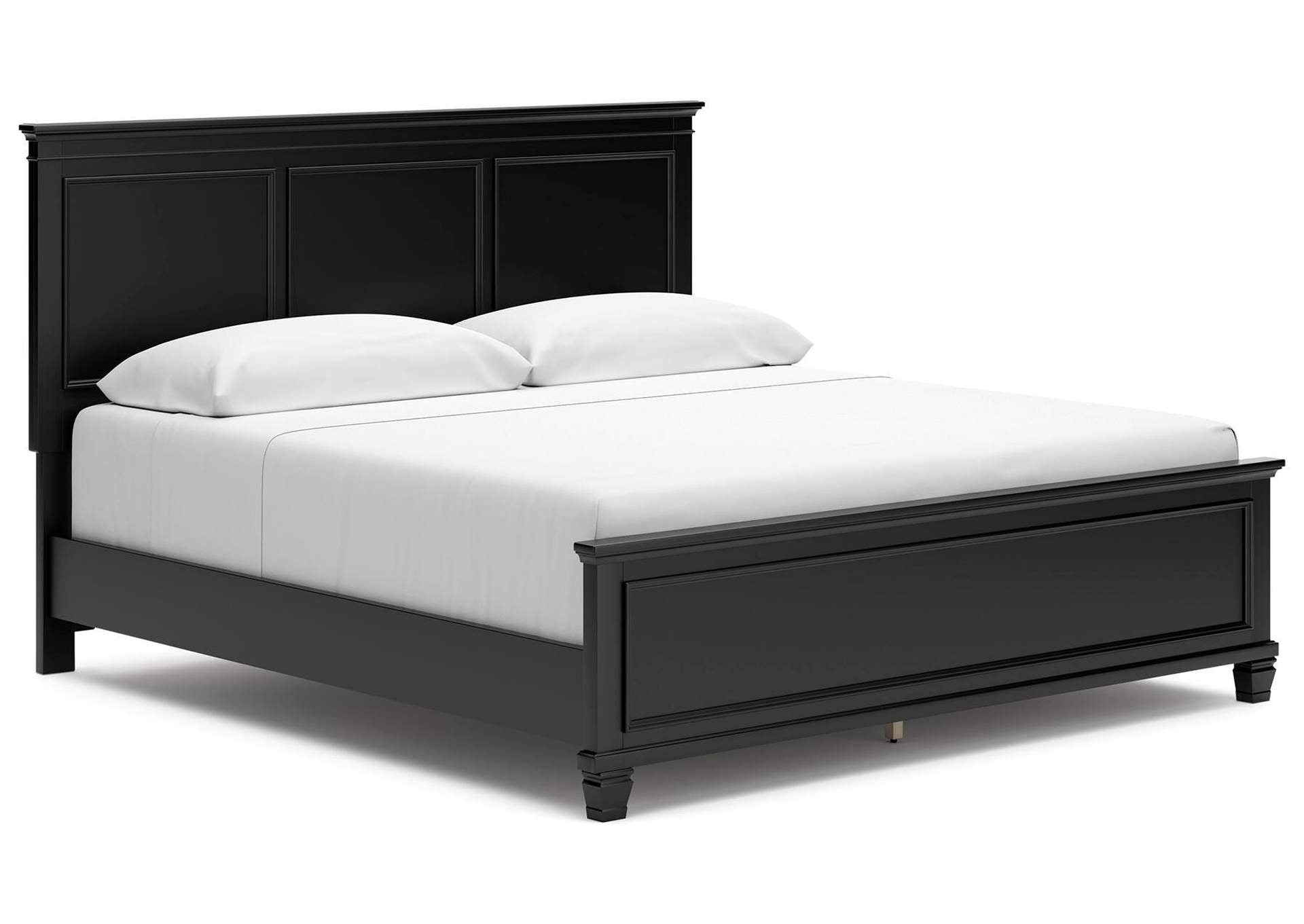 Lanolee King Panel Bed with Mirrored Dresser and Chest angled view